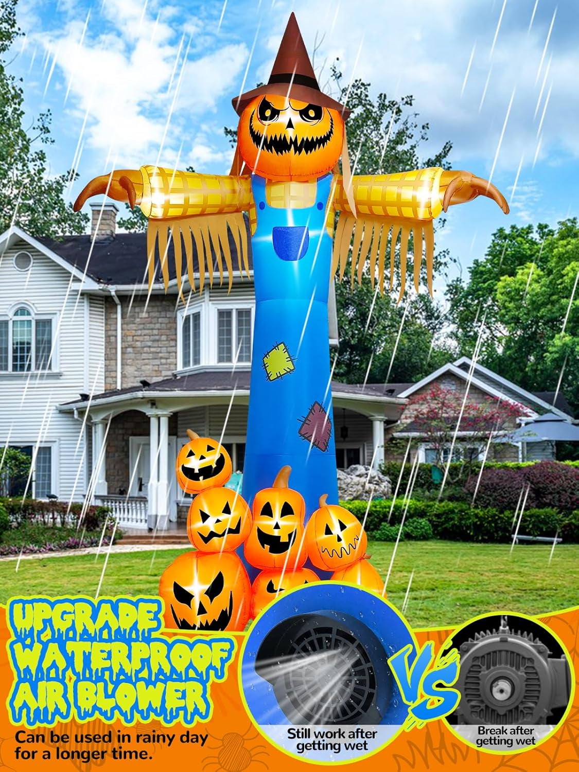 12.5FT Giant Pumpkin Head Halloween Inflatable with Built-in LED Lights and Sound Blow Up Halloween Yard Decorations Lawn Party Indoor Outdoor