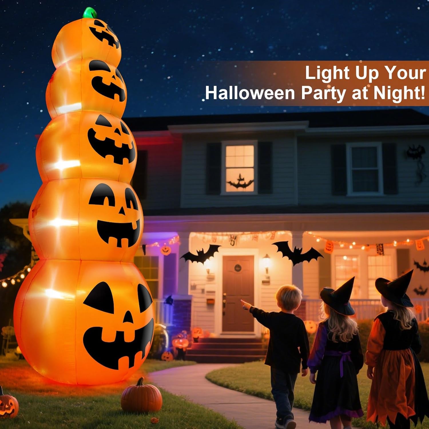 14 FT Giant Halloween Inflatable Stacked Pumpkins Outdoor Decoration Built in 5 LED Lights, Halloween Blow Up 5 Pumpkins Yard Decorations for Lawn Garden Party Decor