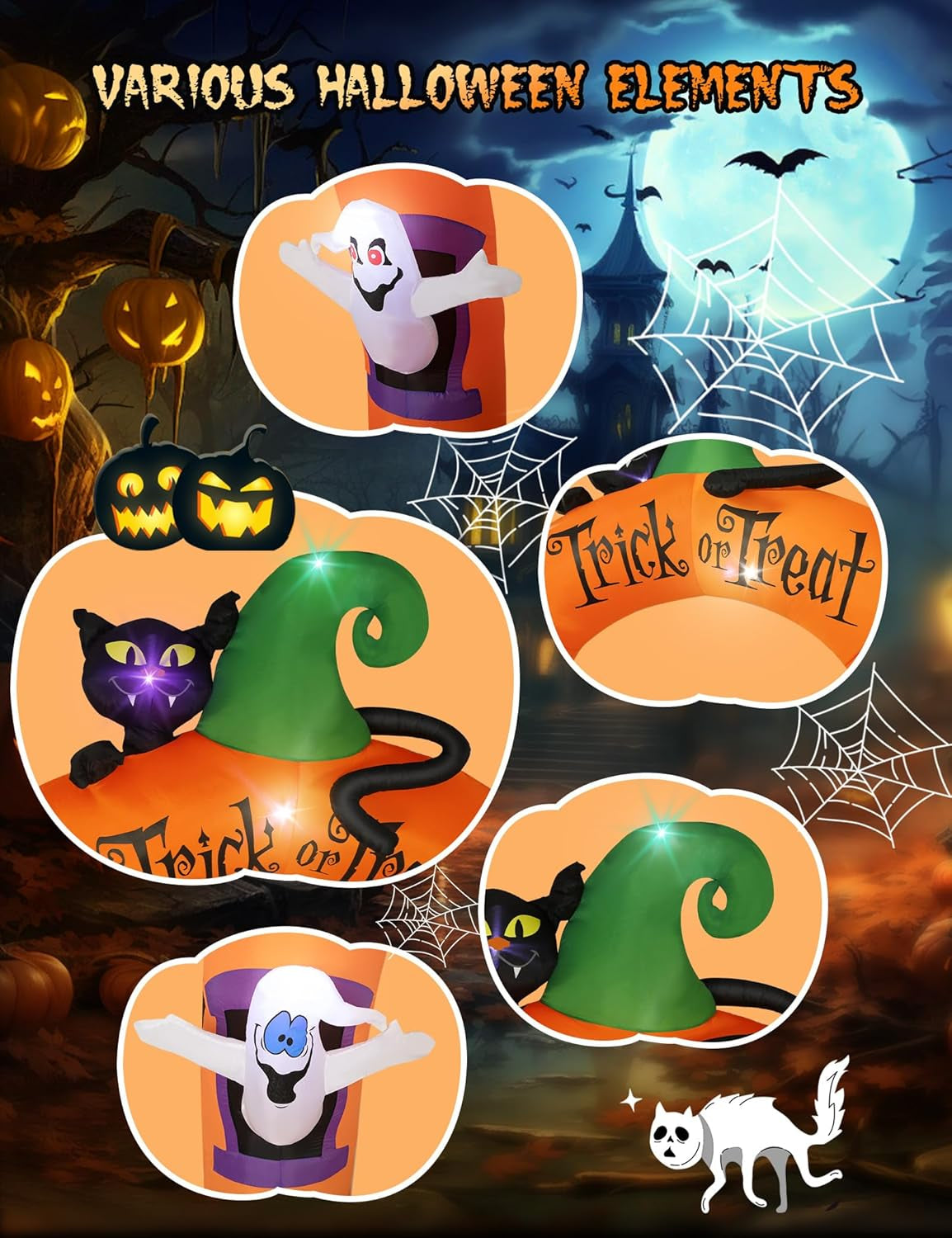 10FT Large Halloween Inflatable Archway Decoration, Halloween Blow Up Lighted Archway with Ghost & Black Cat & Cornucopia, Trick & Treat Yard Garden Patio Lawn Outside Decor