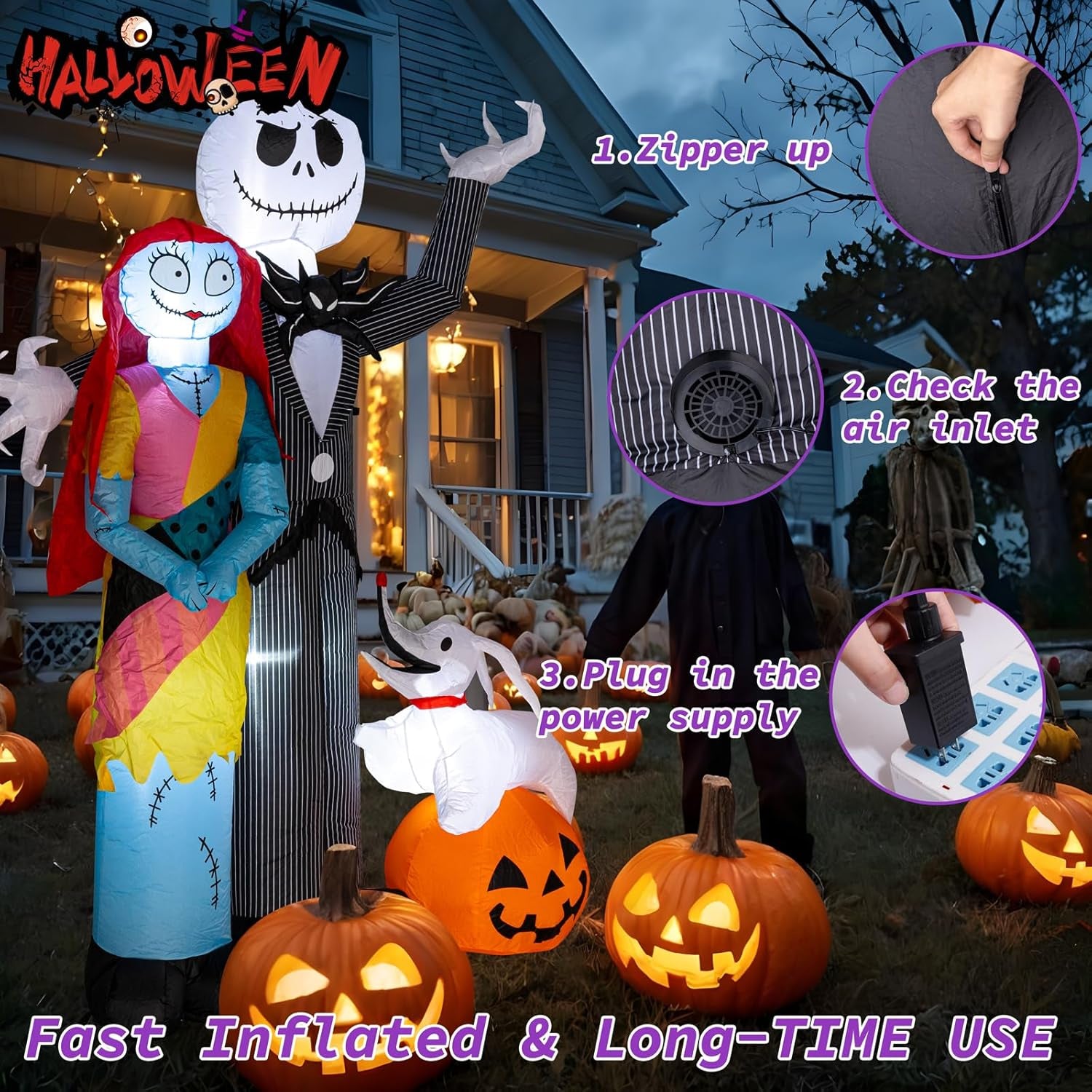 6Ft Halloween Decoration Outdoor Inflatable - Halloween Inflatable Decorations with Skeleton Dog and Pumpkin- Blow Up Inflatables with Built-in LED Lights for Yard Garden Lawn Decor