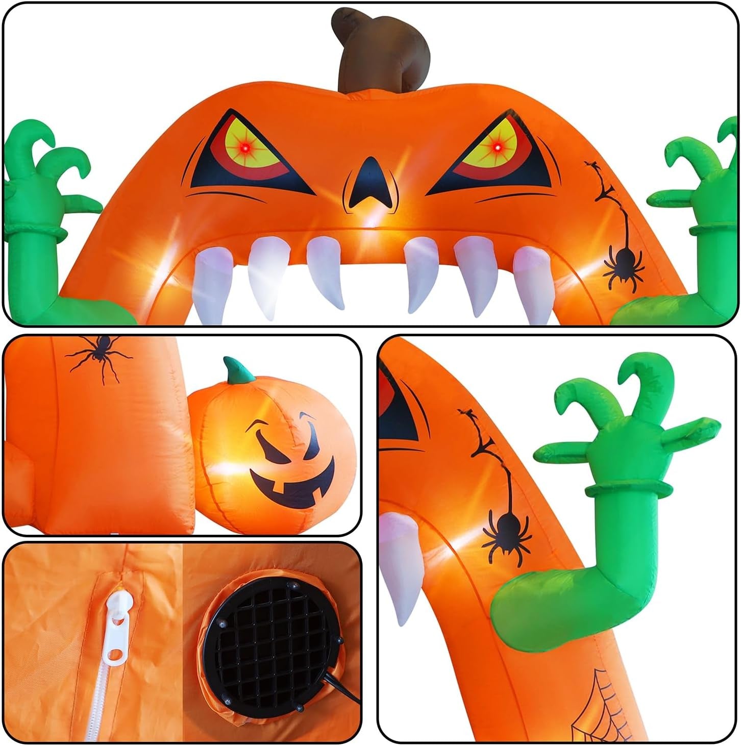 Halloween Inflatable Lighted Pumpkin Archway 13 FT(L) x 10 FT(H), Giant Jack-O-Lantern Lawn Arch with Build-in LED, Animated Halloween Yard Prop, Outdoor Holiday Blow up Decor