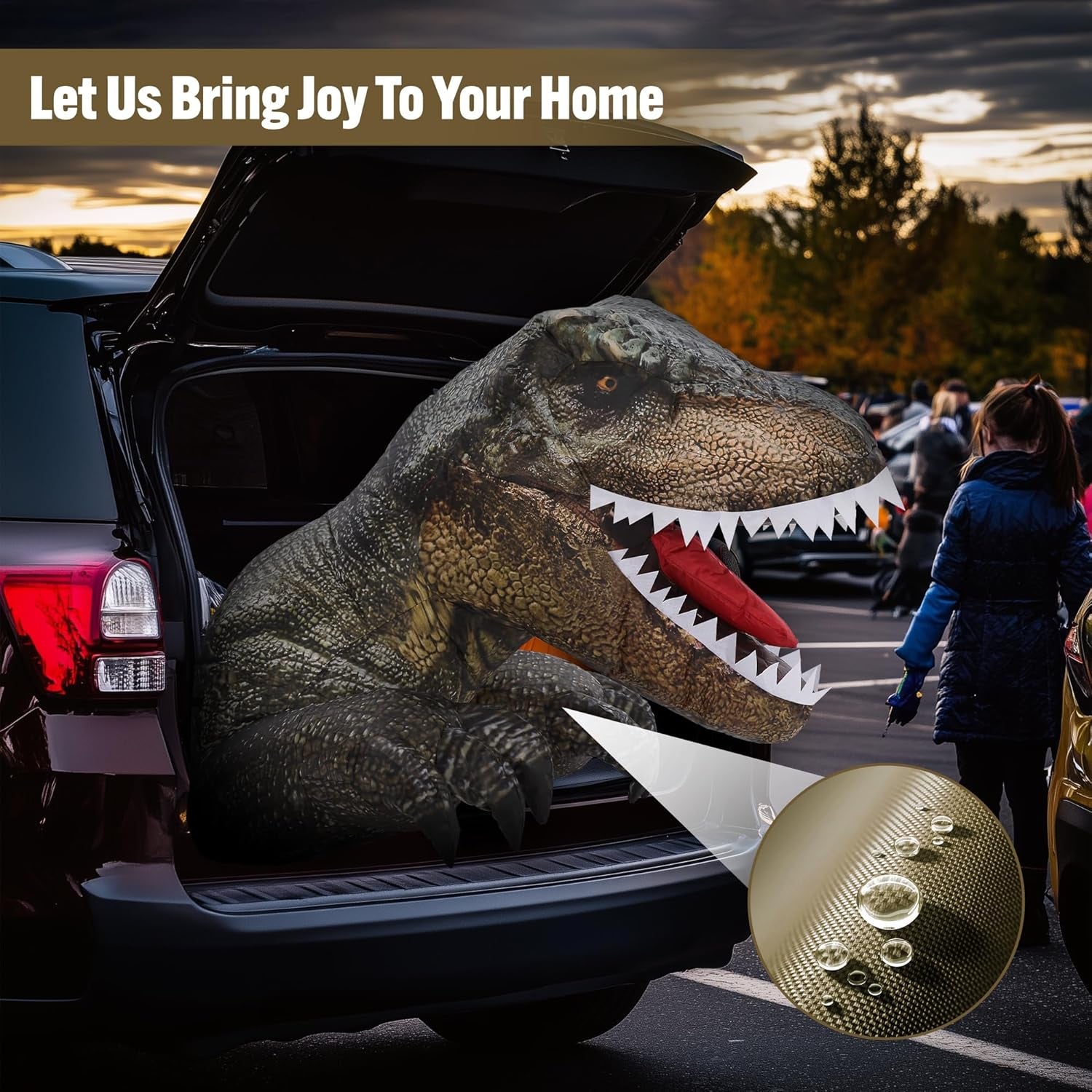 3.6 FT Halloween Inflatable Outdoor Decorations, Trunk or Treat Car Decorations, Halloween Blow Ups Animated Dinosaur with LEDs for Halloween Decor