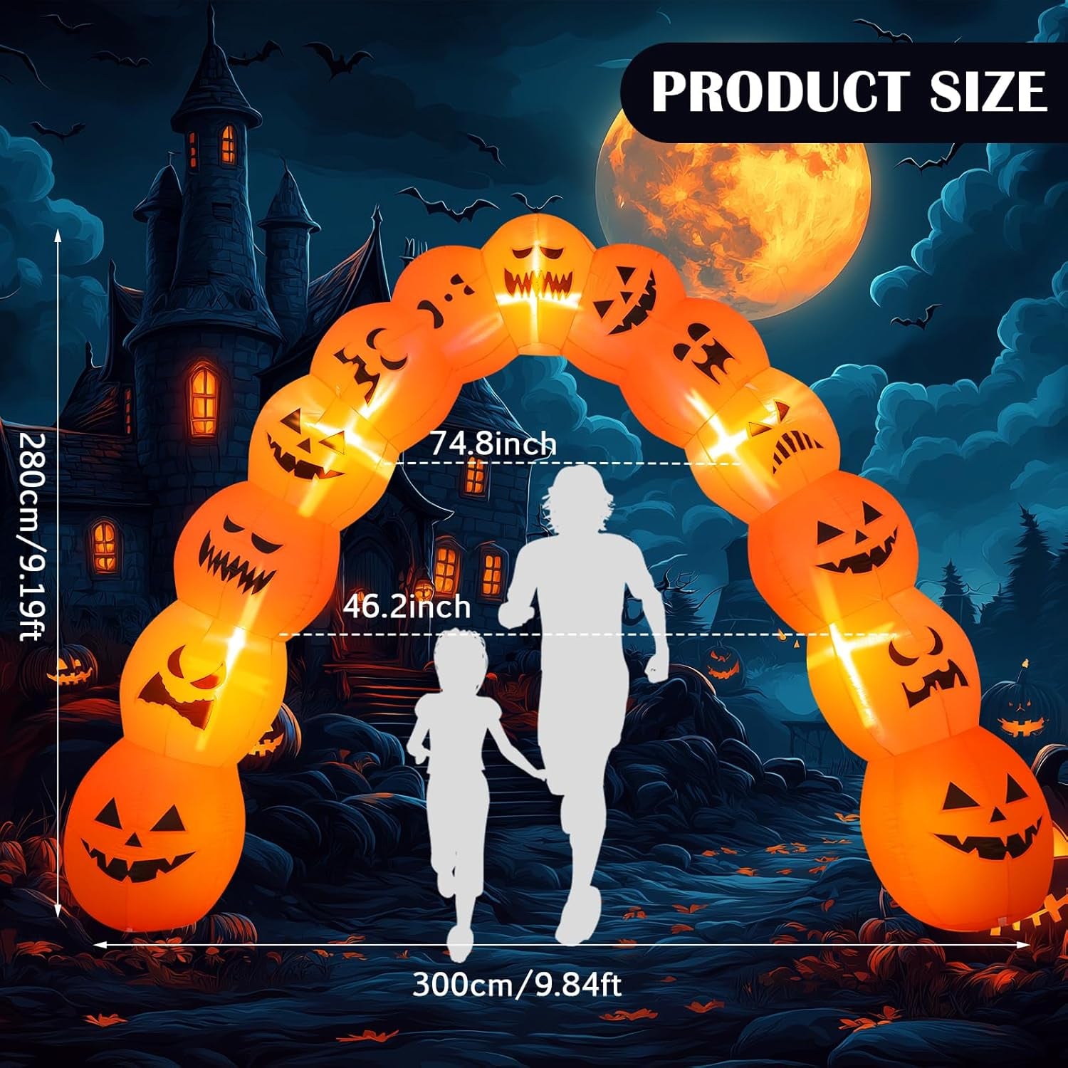 10 ft Giant Halloween Inflatable Jack O Pumpkin Archway Decoration LED Light up Giant Blow up Pumpkin Arch for Halloween Party Indoor Outdoor Garden Yard Decor