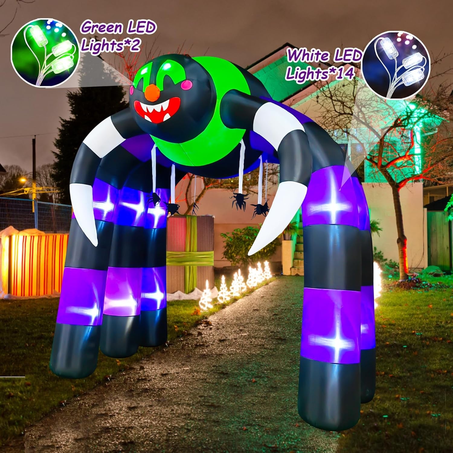 10 Ft Halloween Inflatable Spider Archway Decoration LED Light Up Giant Blow Up Spider Arch for Halloween Party Indoor Outdoor Garden Yard Decor