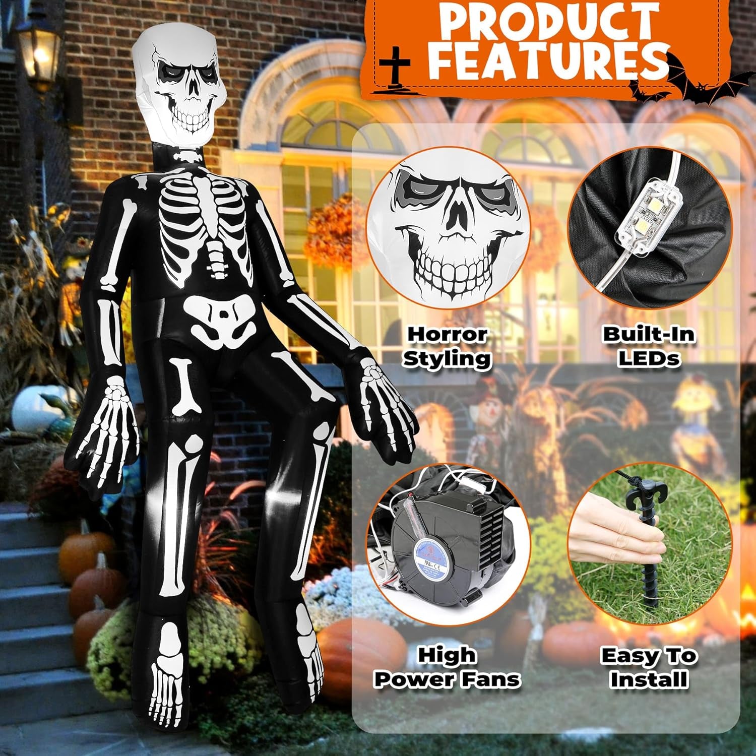 12 Ft Halloween Inflatable Decoration, Giant Skeleton Ghost Built-In LED Lights, Outdoor Blow up Yard Fun Decor, for 2025 All Hallows' Day Lawn Decor
