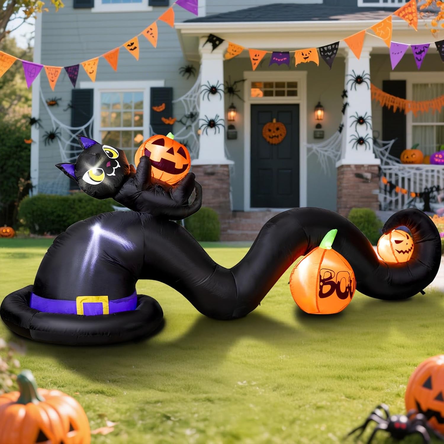 10FT Large Halloween Inflatable Archway Decoration, Halloween Blow Up Lighted Archway with Ghost & Black Cat & Cornucopia, Trick & Treat Yard Garden Patio Lawn Outside Decor