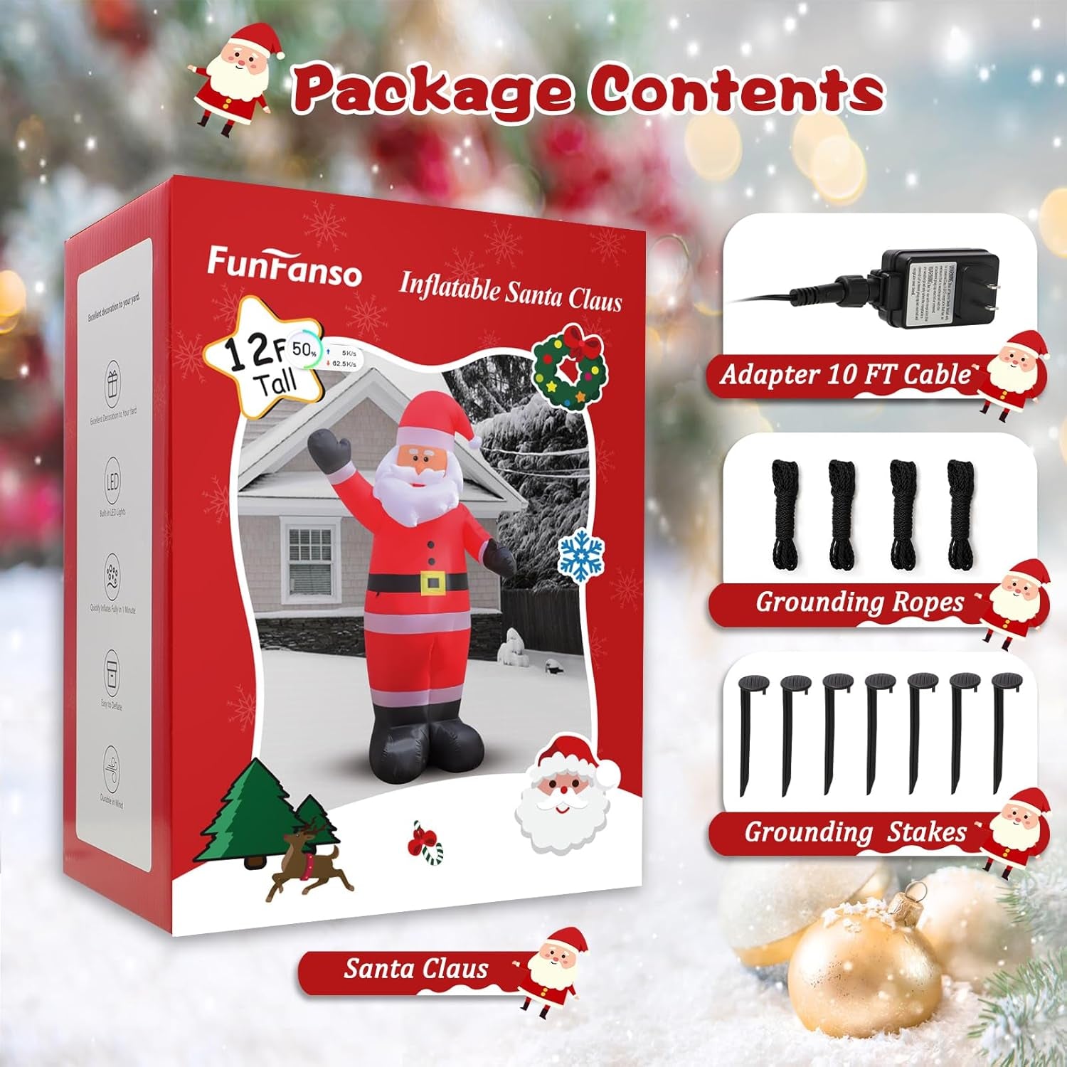 12 FT Giant Christmas Inflatable Santa Claus Outdoor Decoration, Cute Santa Tilting His Head and Waving Hand, Outside Waterproof Xmas Decor for Lawn Yard Patio Garden Holiday Party Porch Home