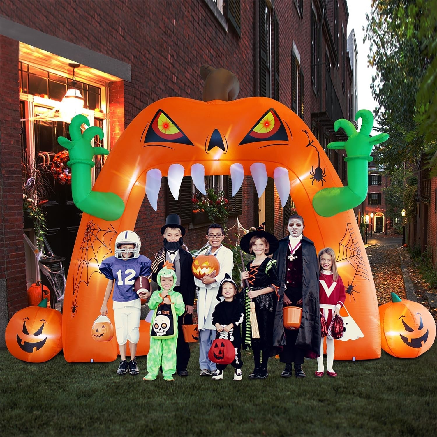 Halloween Inflatable Lighted Pumpkin Archway 13 FT(L) x 10 FT(H), Giant Jack-O-Lantern Lawn Arch with Build-in LED, Animated Halloween Yard Prop, Outdoor Holiday Blow up Decor