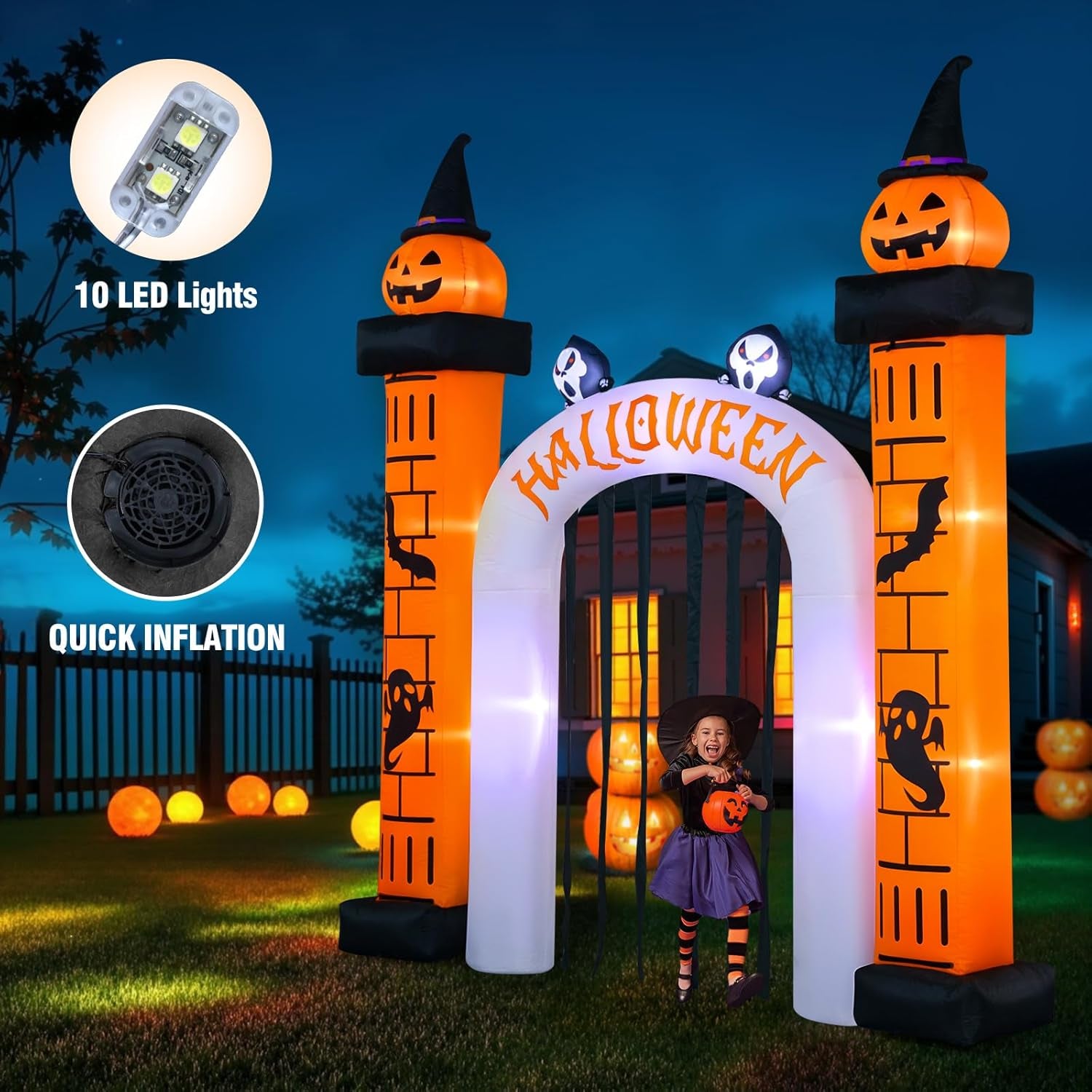 11FT Giant Halloween Inflatable, Giant Halloween Inflatables Archway, Outdoor Blow Up Decorations, Inflatable Pumpkin Arch for Yard Lawn Garden Party