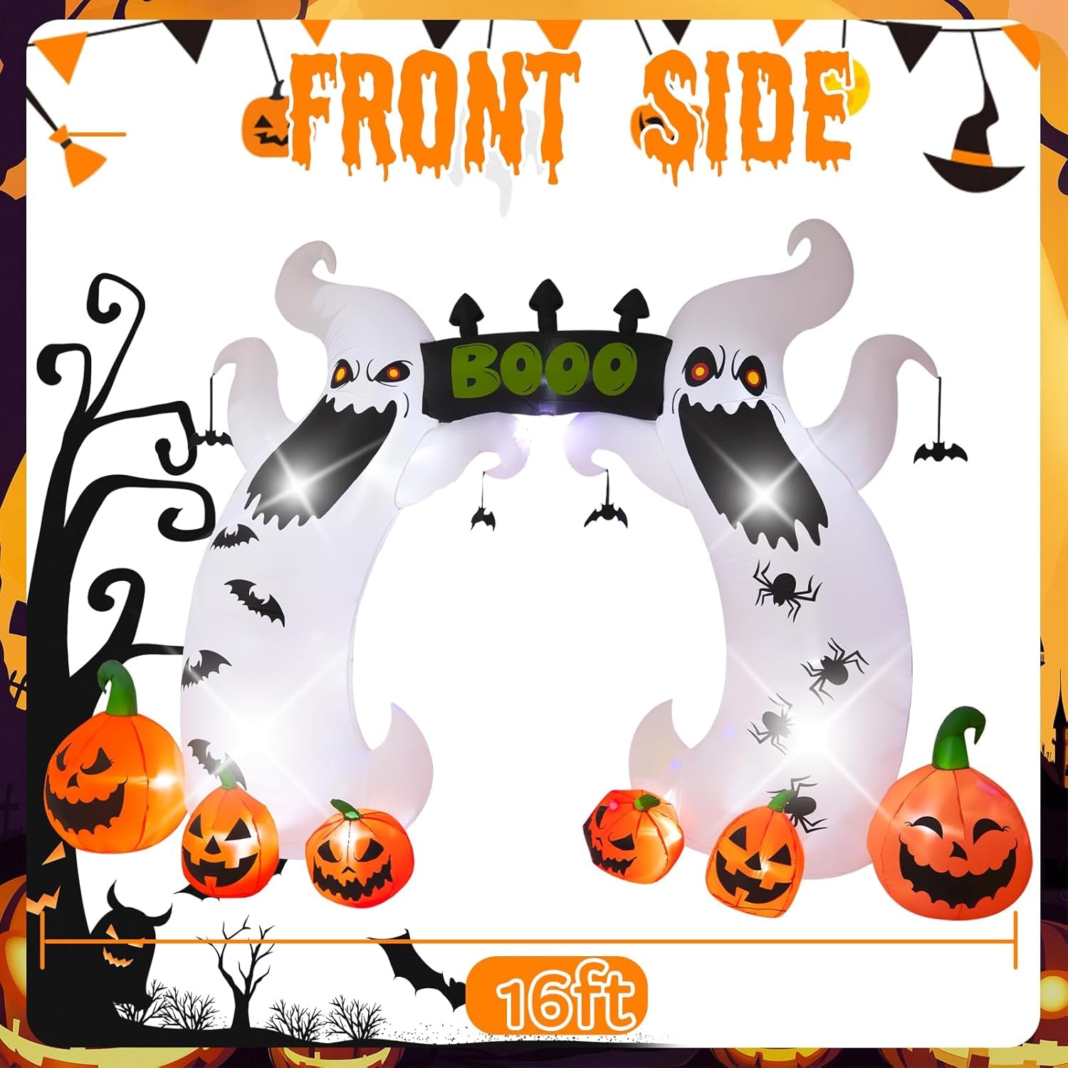 16FT Elf Arch, Halloween Outdoor Inflatable Decoration, Contains LED Lights and Colorful Rotating Lights, Suitable for Outdoor lawns, Gardens, terraces and Halloween Parties