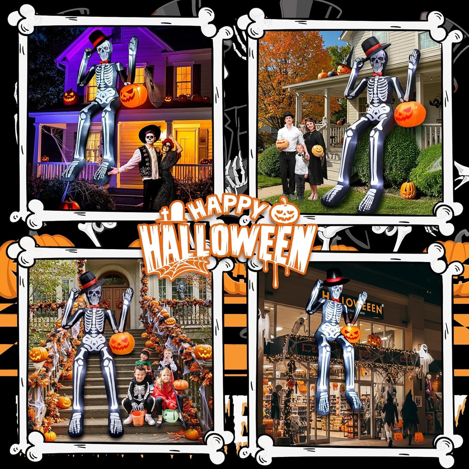 12 FT Halloween Inflatable Outdoor Decoration, Giant Sitting Skeleton Halloween Blow up Yard Decorations with Built-in LEDs, Scary Halloween Inflatables for Roof Balcony Lawn Garden Decor