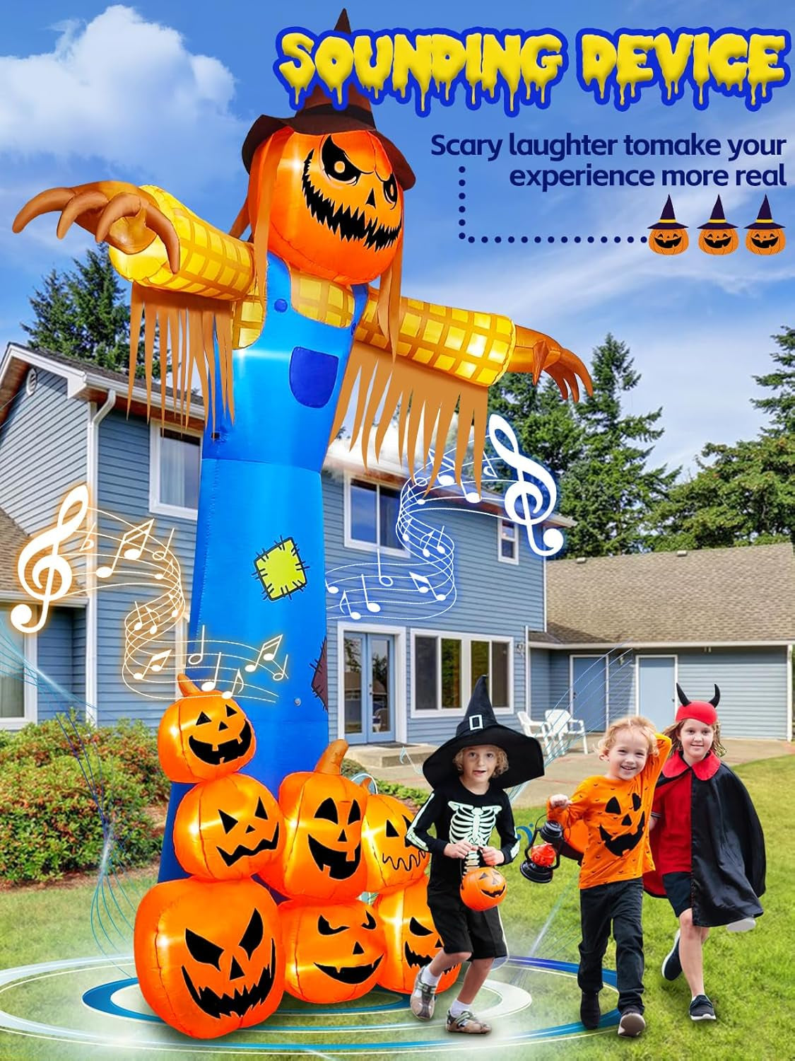 12.5FT Giant Pumpkin Head Halloween Inflatable with Built-in LED Lights and Sound Blow Up Halloween Yard Decorations Lawn Party Indoor Outdoor