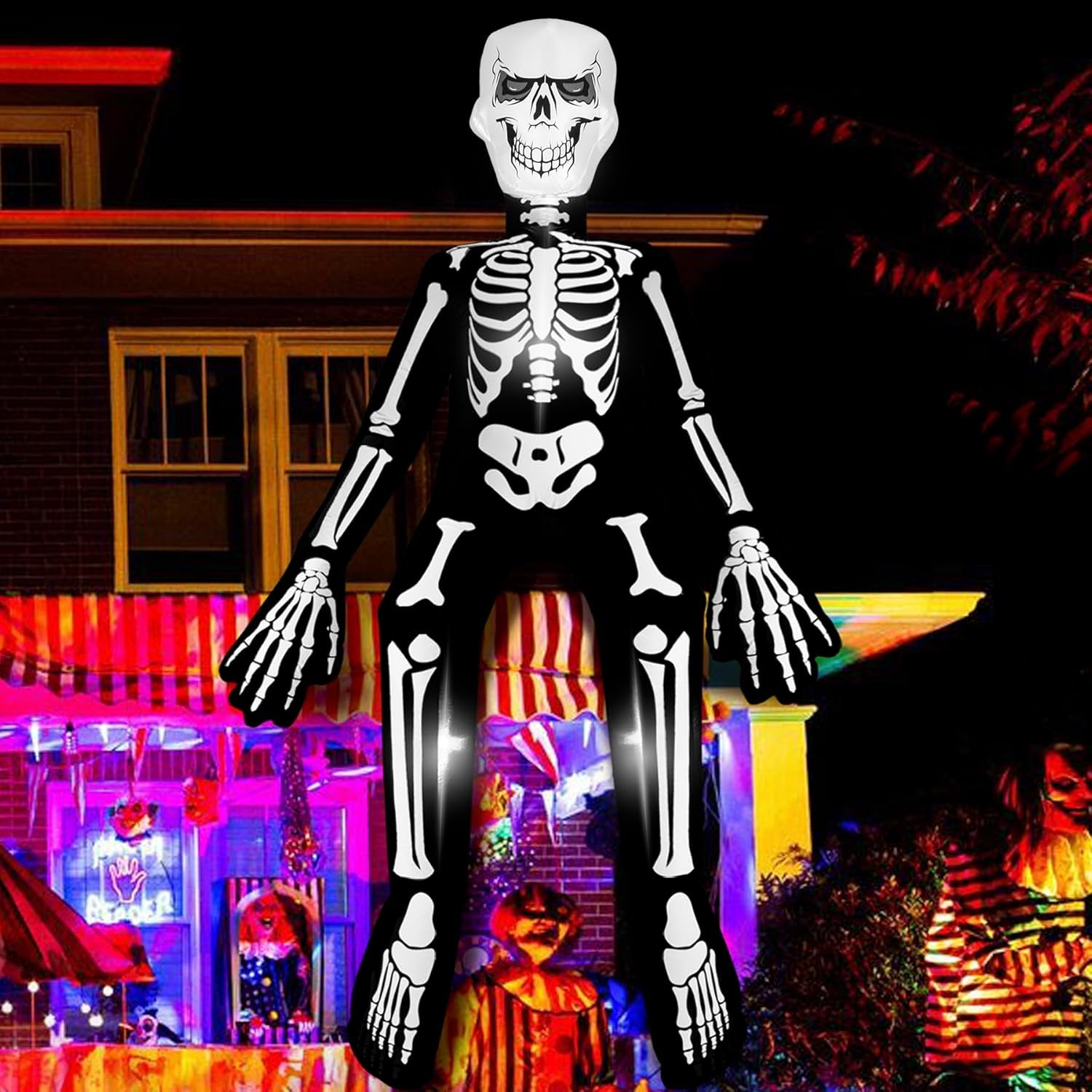 12 Ft Halloween Inflatable Decoration, Giant Skeleton Ghost Built-In LED Lights, Outdoor Blow up Yard Fun Decor, for 2025 All Hallows' Day Lawn Decor