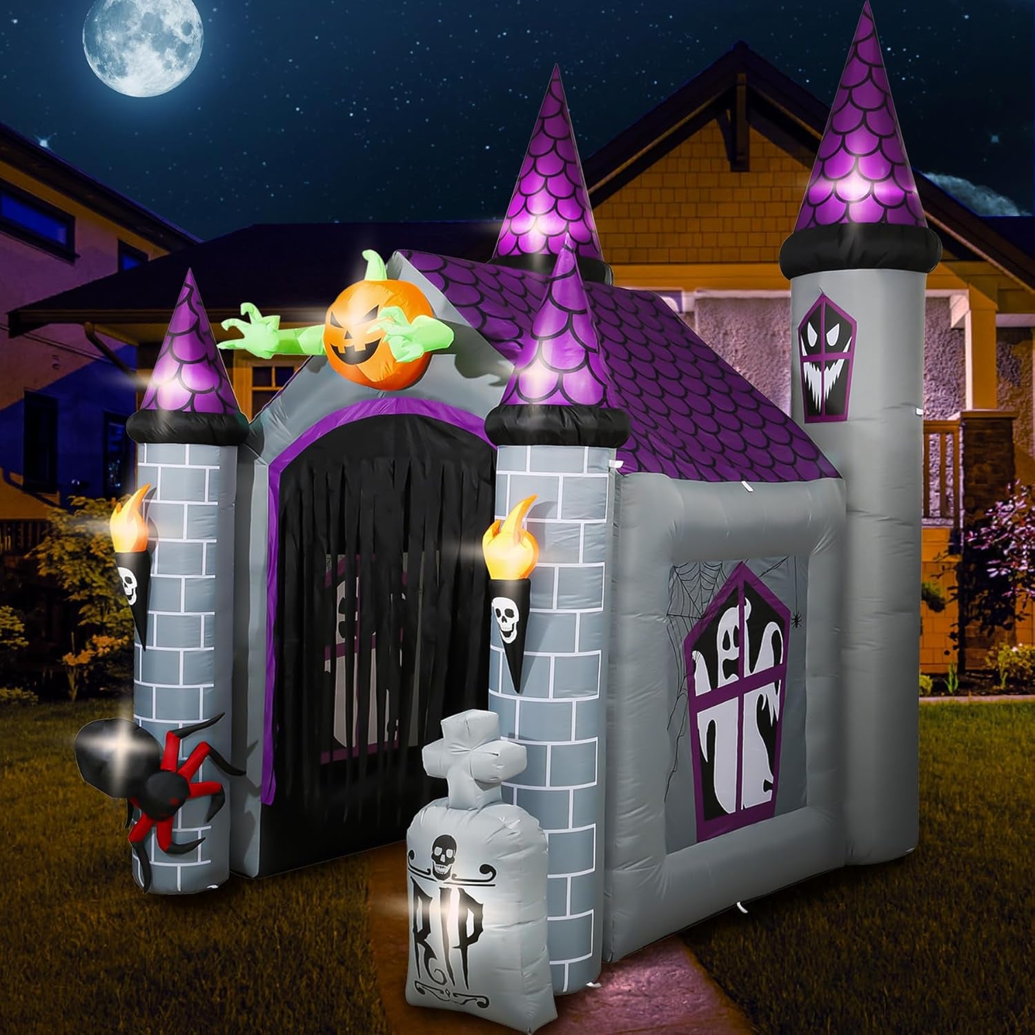 12.5 Ft Halloween Inflatable Decoration, Huge Haunted House Built-In LED Lights, Outdoor Blow up Yard Fun Decor, for 2025 All Hallows' Day Lawn Decor