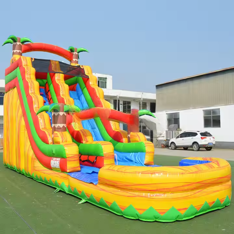 Yellow Palm Tree Inflatable Slide with Blower
