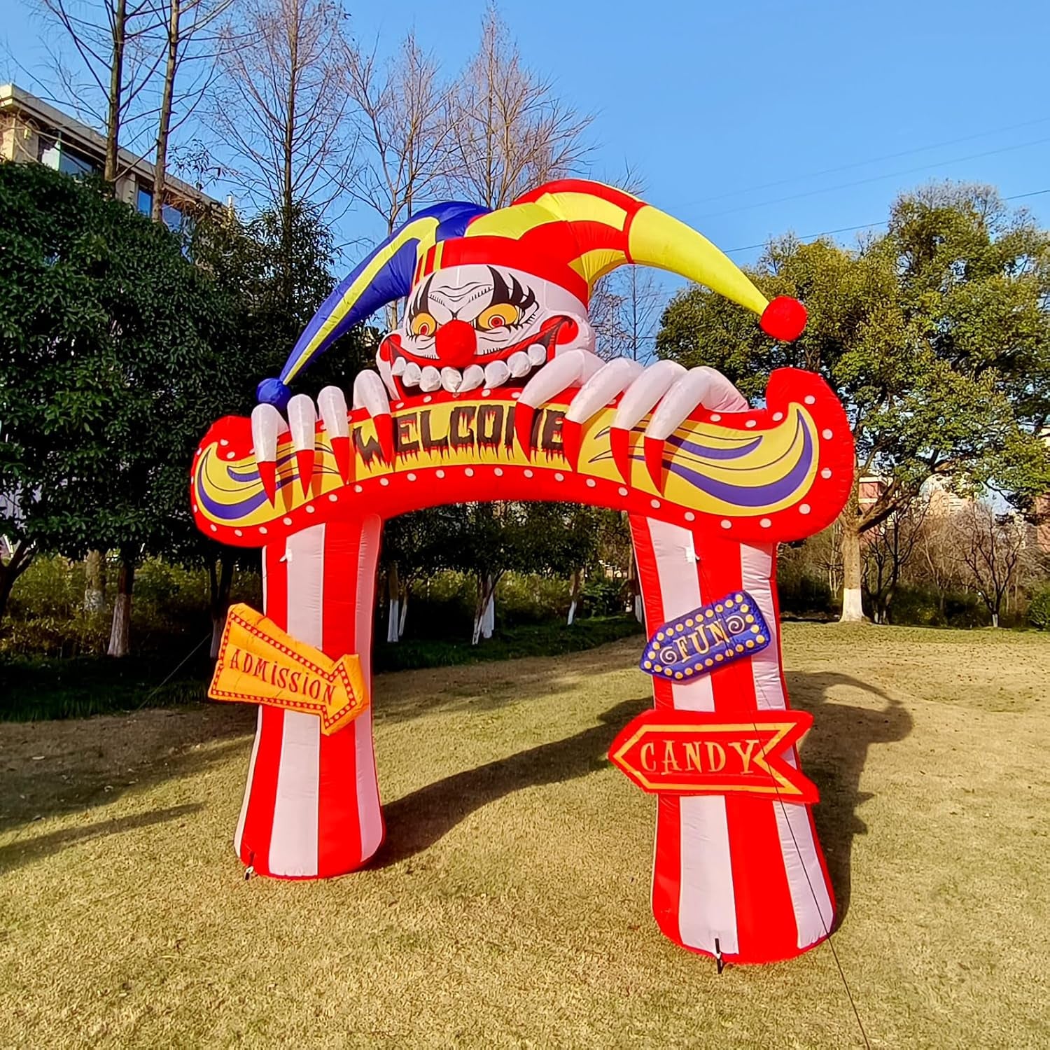 10 Ft Halloween Inflatable Clowns Arched Door Outdoor Decorations, Day of The Dead Blow Up Yard Decor with Built-in LED Light (Plug in) for Lawn Home Dia de Los Muertos Party Indoor Outdoor