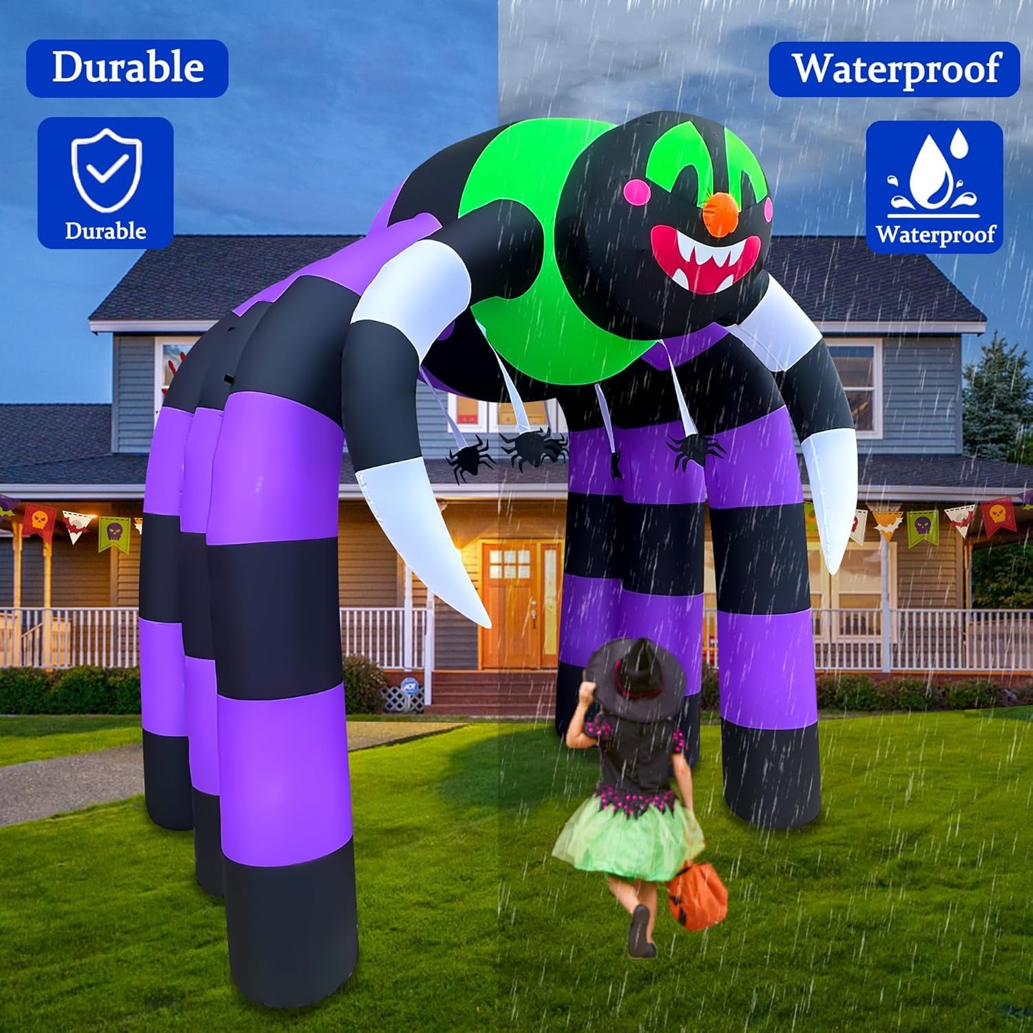 10 Ft Halloween Inflatable Spider Archway Decoration LED Light Up Giant Blow Up Spider Arch for Halloween Party Indoor Outdoor Garden Yard Decor