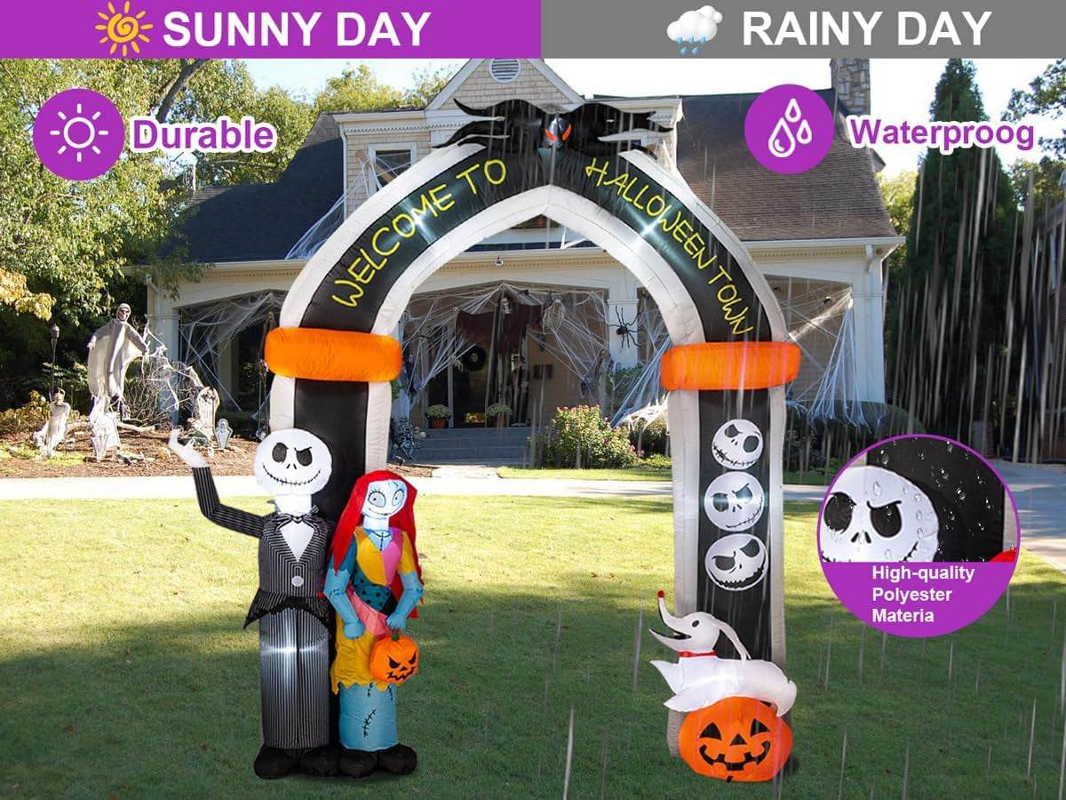 10FT Halloween Inflatable - Giant Halloween Inflatable Archway with Skeleton and Dog - Halloween Arch Blow Up with Built-in LED Lights for Outdoor Yard Garden Lawn Decor