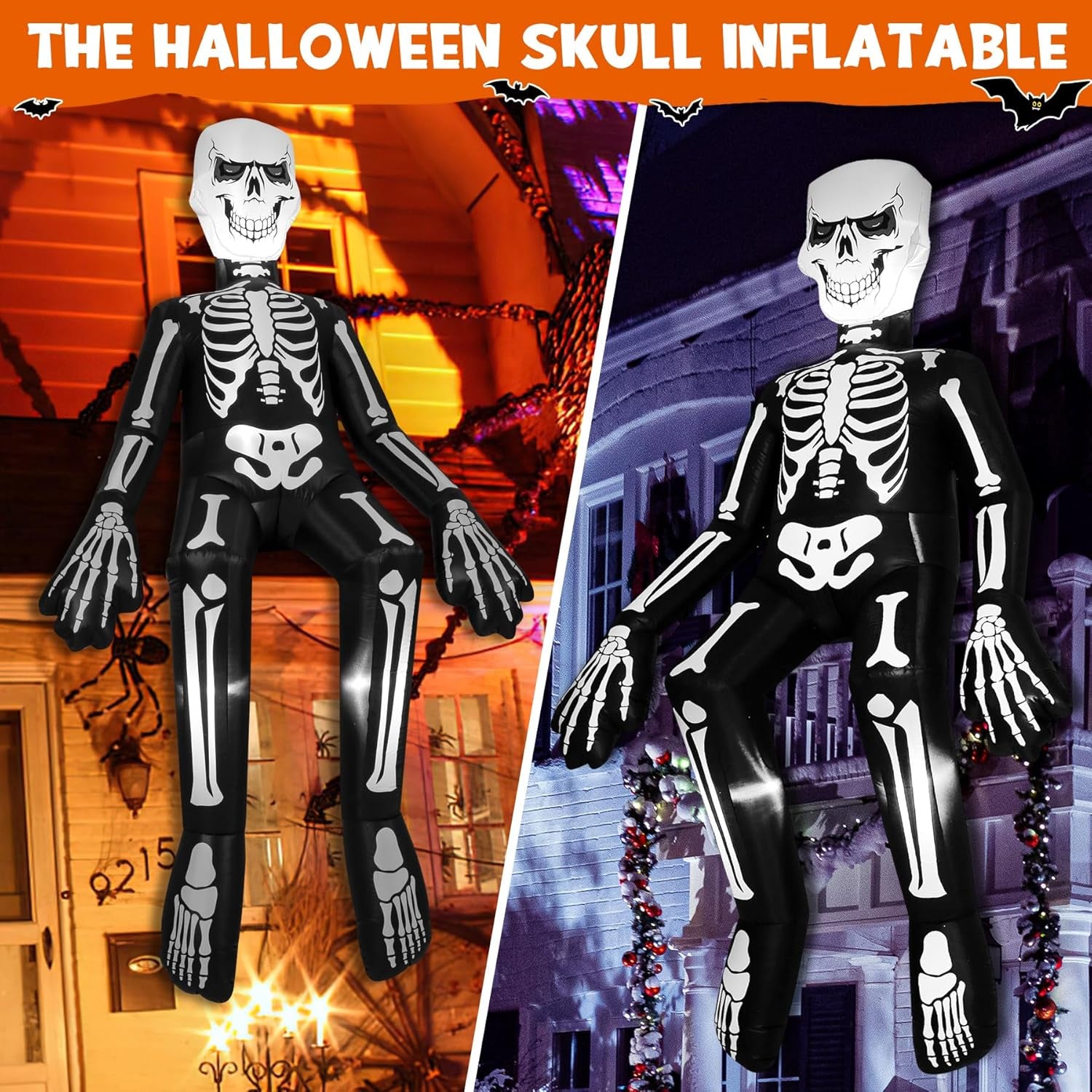 12 Ft Halloween Inflatable Decoration, Giant Skeleton Ghost Built-In LED Lights, Outdoor Blow up Yard Fun Decor, for 2025 All Hallows' Day Lawn Decor
