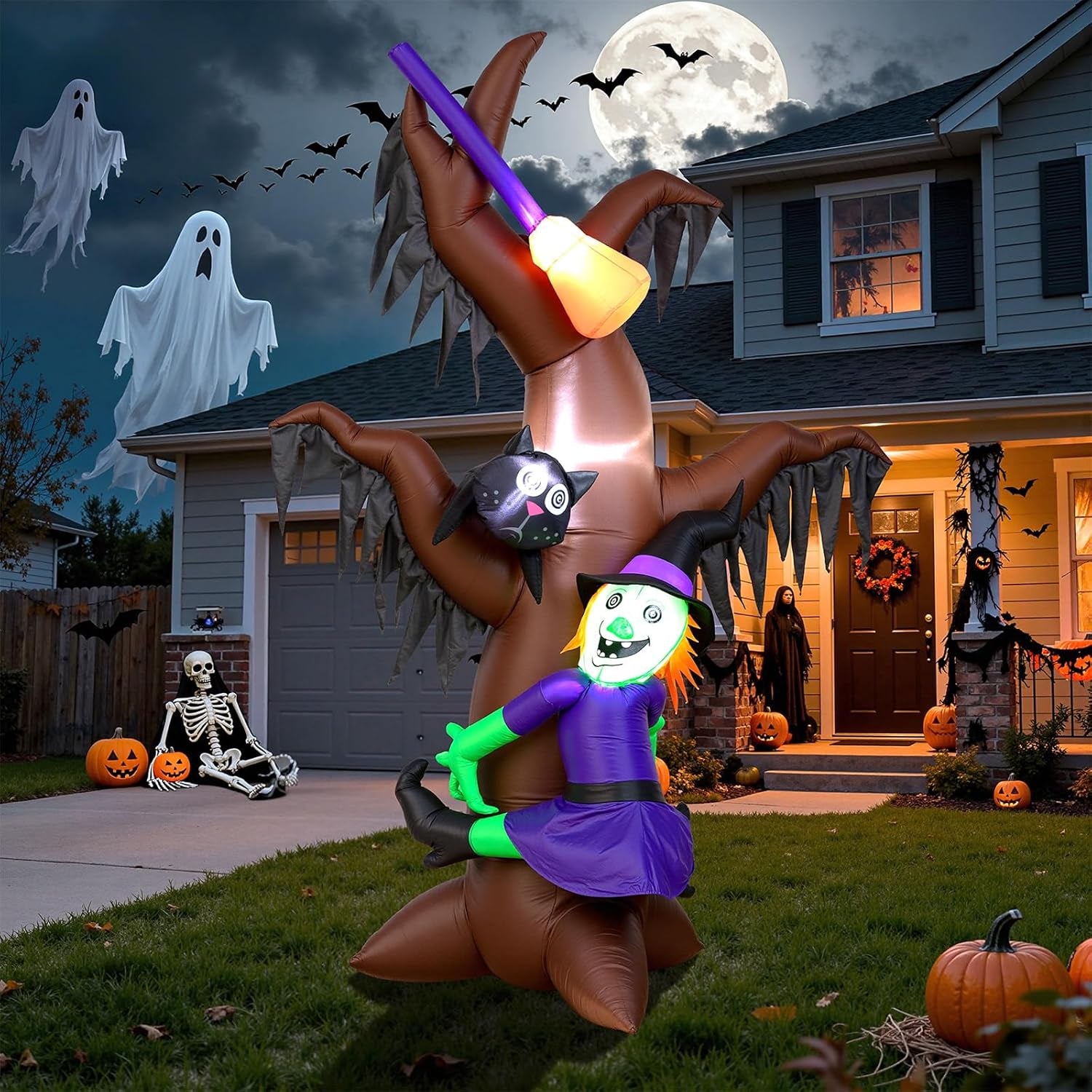 10FT Large Halloween Inflatable Archway Decoration, Halloween Blow Up Lighted Archway with Ghost & Black Cat & Cornucopia, Trick & Treat Yard Garden Patio Lawn Outside Decor