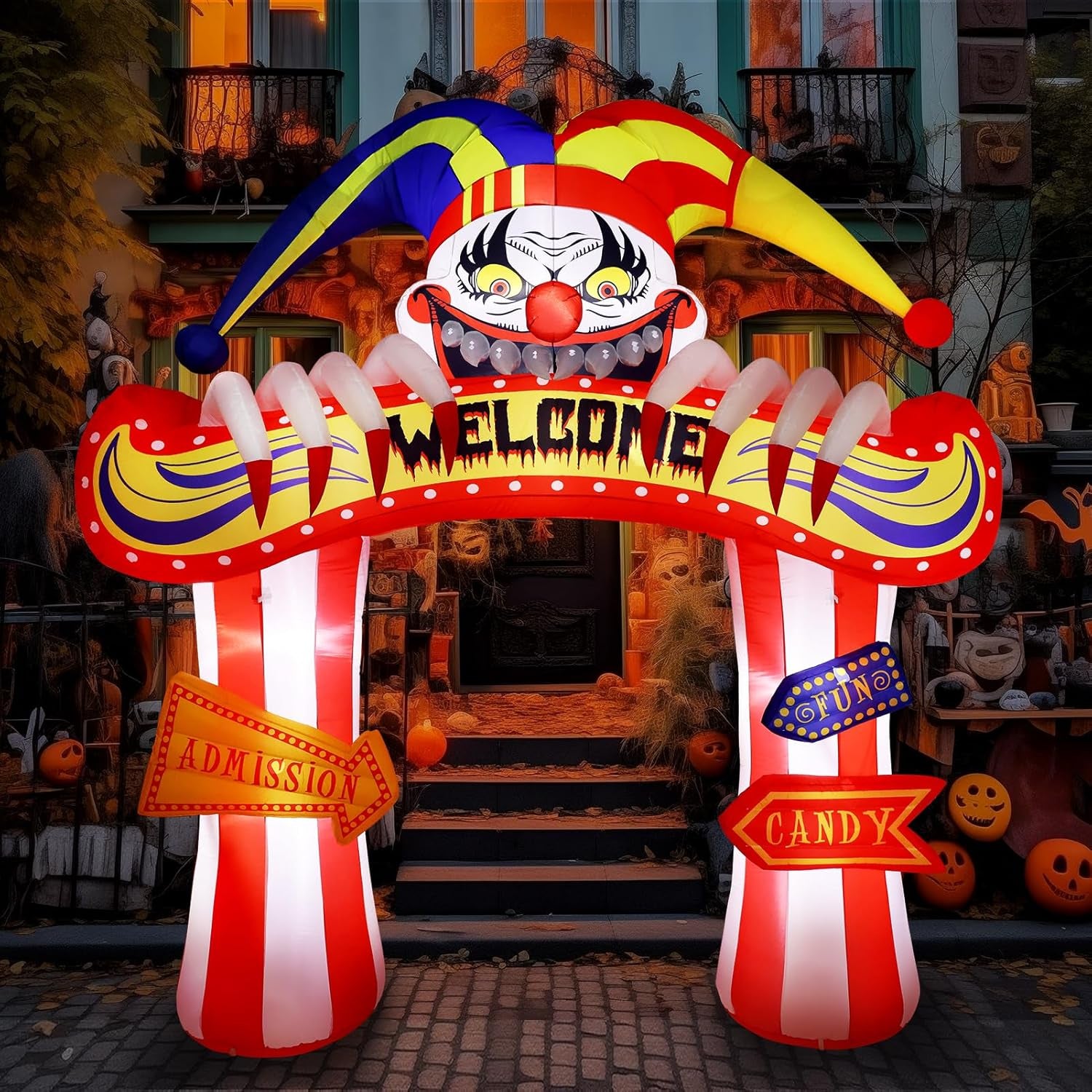 10 Ft Halloween Inflatable Clowns Arched Door Outdoor Decorations, Day of The Dead Blow Up Yard Decor with Built-in LED Light (Plug in) for Lawn Home Dia de Los Muertos Party Indoor Outdoor