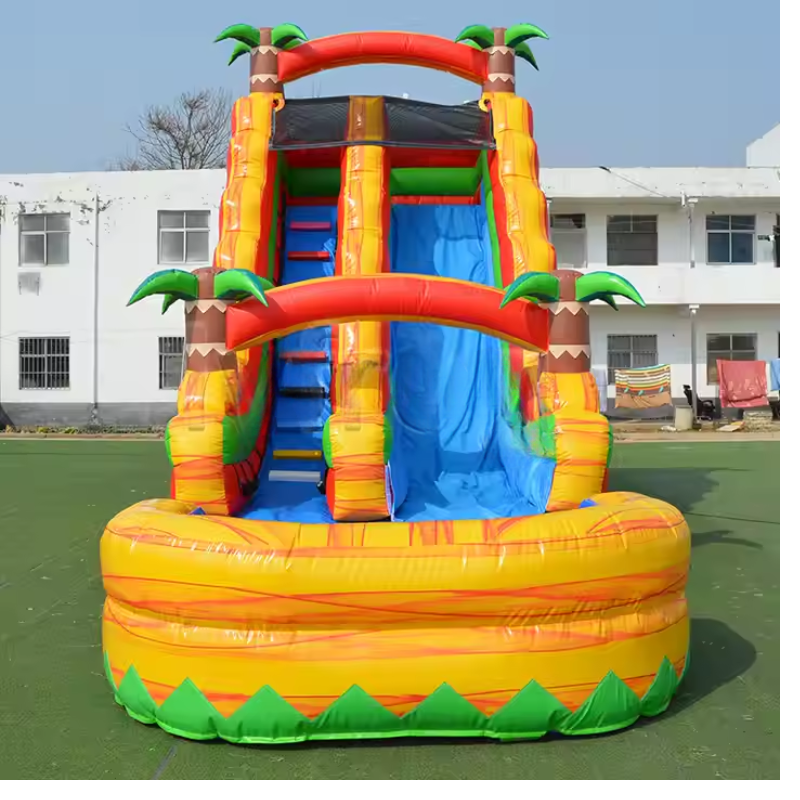 Yellow Palm Tree Inflatable Slide with Blower