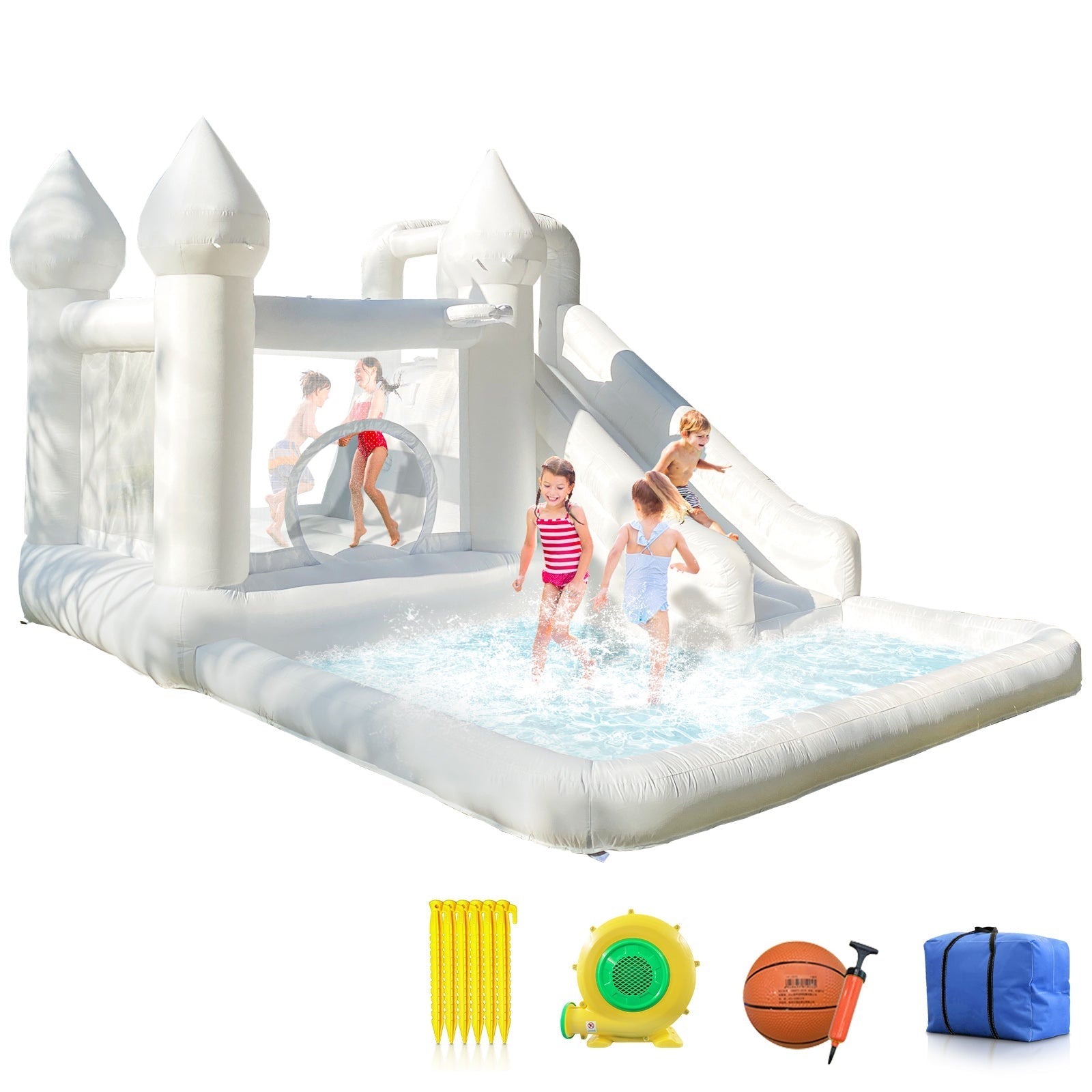 White Bounce House with Slide and Ball Pit