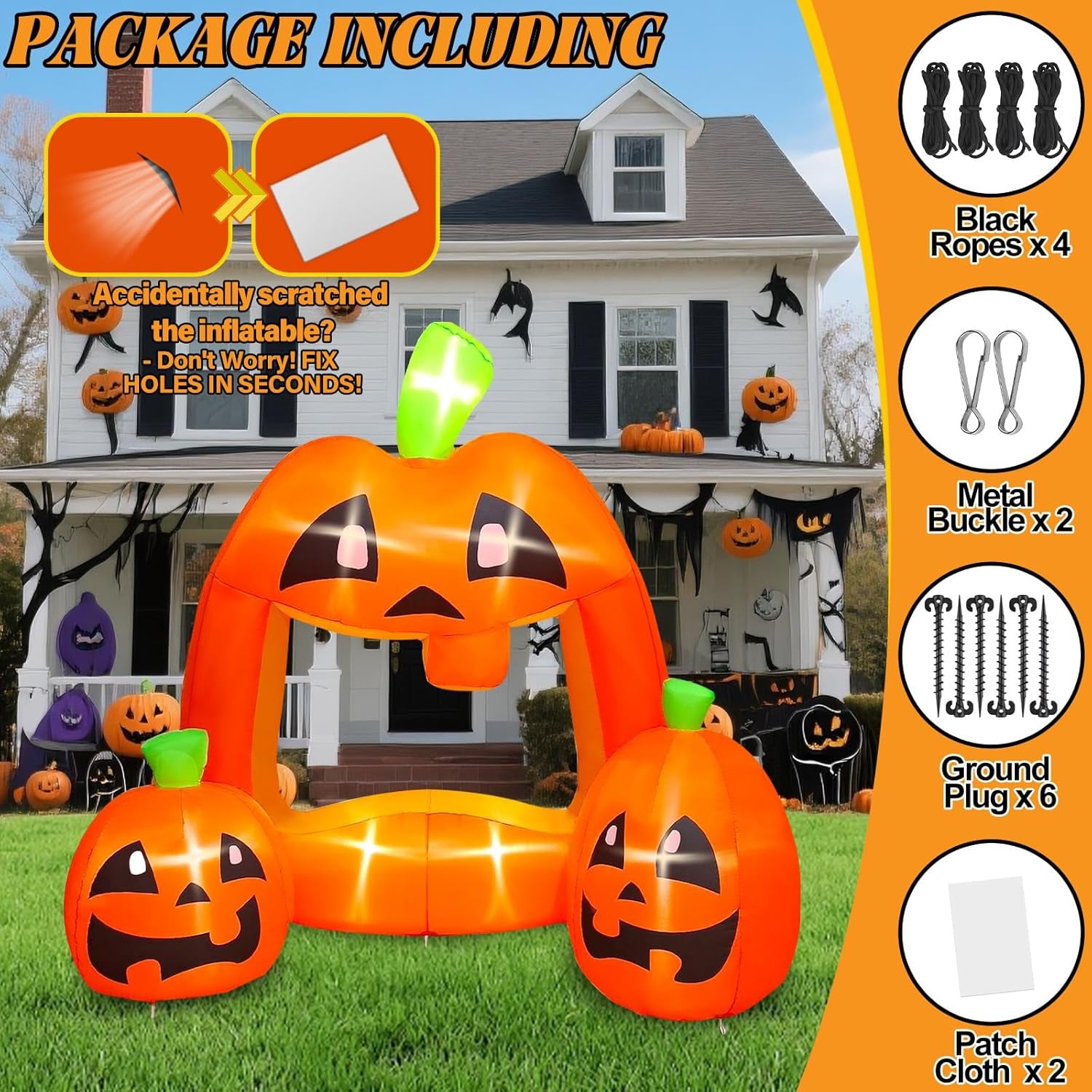 7ft Halloween Inflatables Pumpkin Photo Booth, Blow Up Quirky Pumpkin Photo Frame Inflatables Build-in LEDs Holiday Blow Up Inflate Decorations for Outdoor, Indoor, Lawn, Yard Display Decor