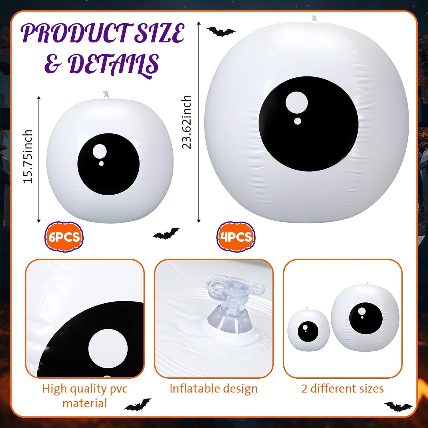 21 Pack Halloween Party Arch Kit Include 4 Large 24 Inch Inflatable Eyeballs, 6 Pcs 16 Inch Eyeball Beach Balls and 11 Inflatable Pool Swim Ring for Halloween Beach Balls Decorations Outdoor
