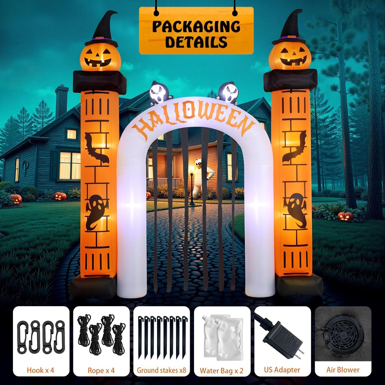 11FT Giant Halloween Inflatable, Giant Halloween Inflatables Archway, Outdoor Blow Up Decorations, Inflatable Pumpkin Arch for Yard Lawn Garden Party