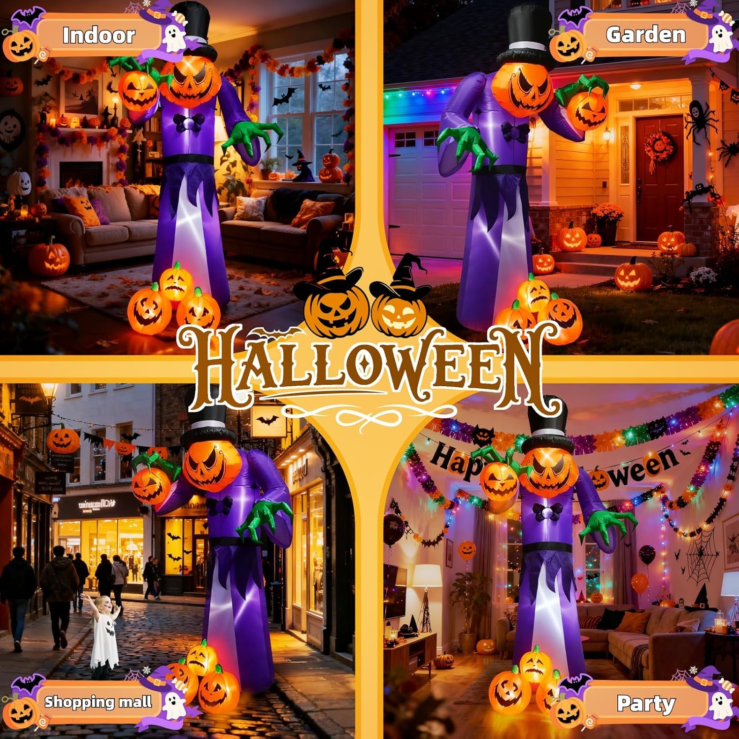 11FT Giant Halloween Inflatables Pumpkin Grim Reaper Outdoor Decoration Built-In LED Lights, Halloween Blow up Pumpkin Monster for Halloween Party Indoor, Outdoor, Yard, Garden, Lawn Decor
