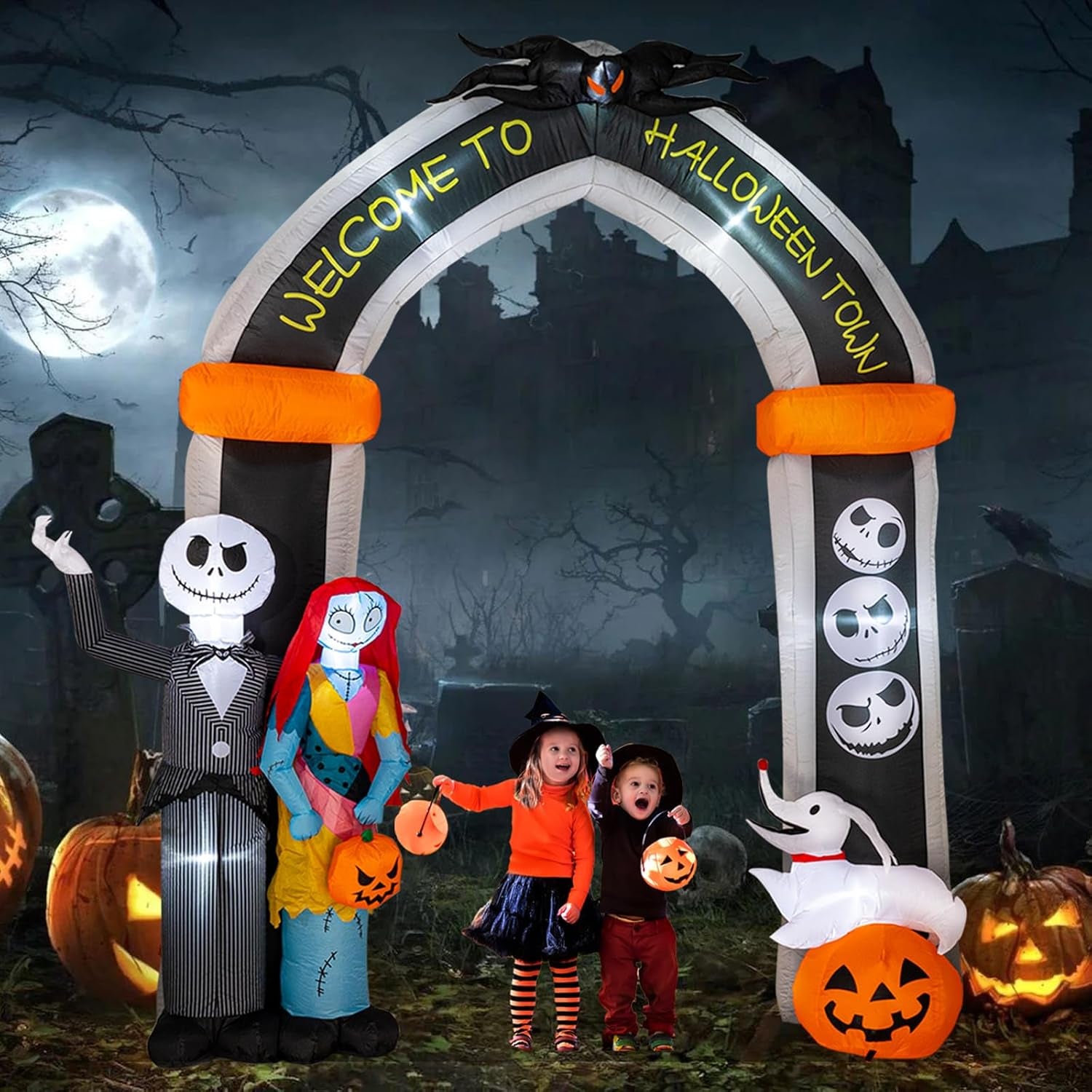 10FT Halloween Inflatable - Giant Halloween Inflatable Archway with Skeleton and Dog - Halloween Arch Blow Up with Built-in LED Lights for Outdoor Yard Garden Lawn Decor