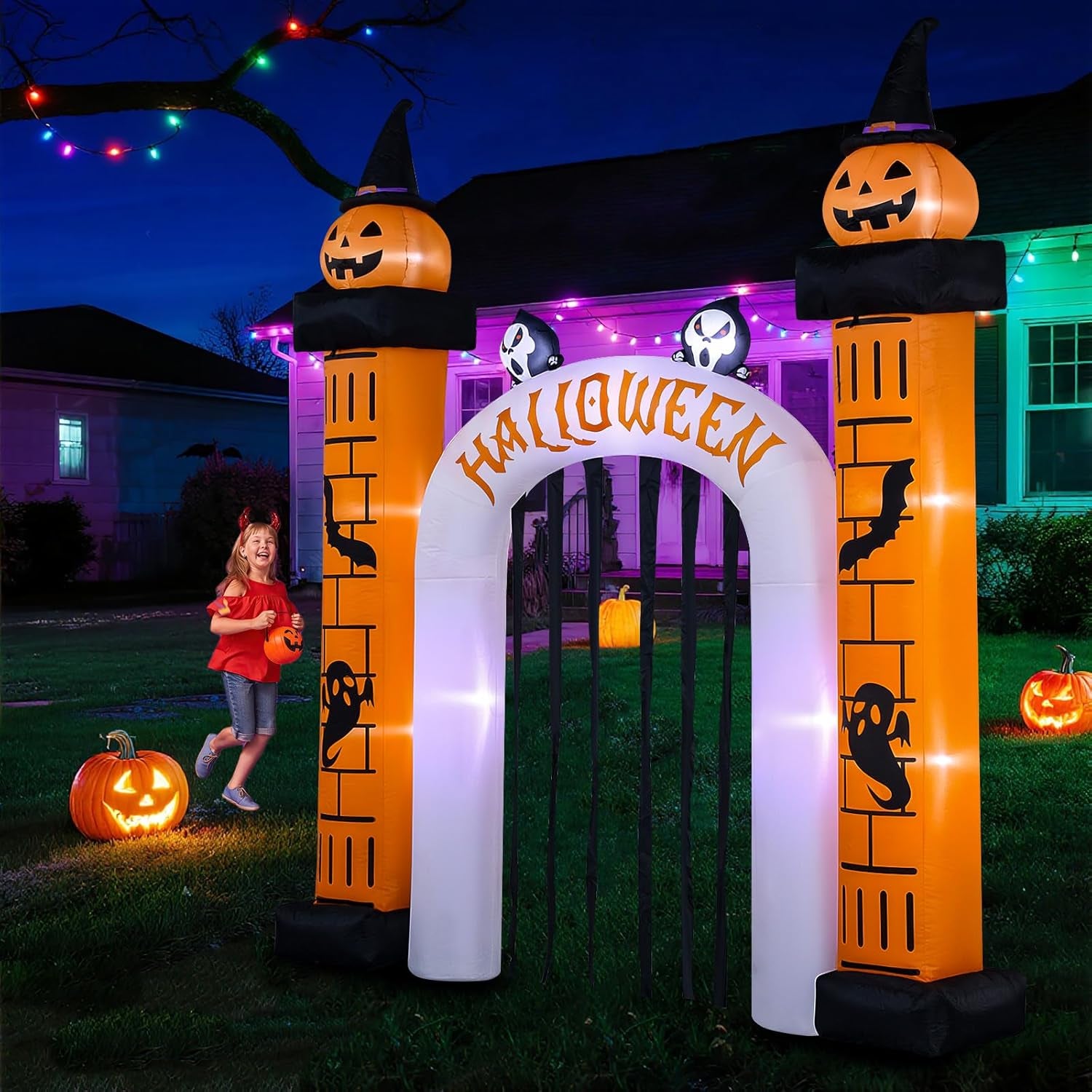 11 FT(H) x 10 FT(L) Giant Halloween Inflatables Archway, Halloween Inflatable, Blow Up Outdoor Decorations, Inflatable Pumpkin Arch for Lawn Garden Yard Holiday Party Decorations