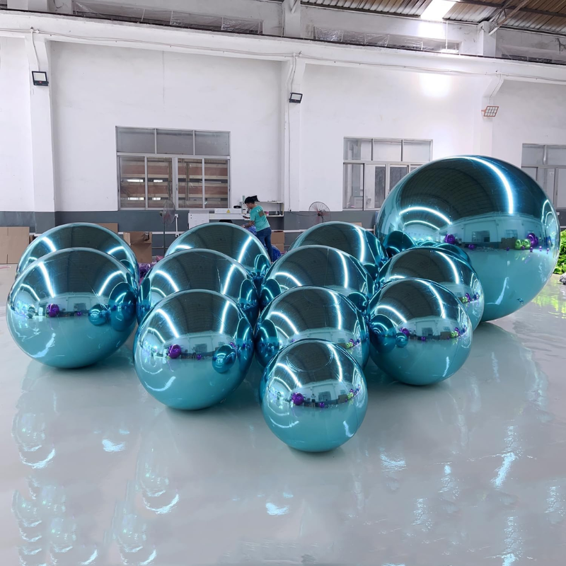 Glitzy Sphere Light Blue Inflatable Mirror Balls