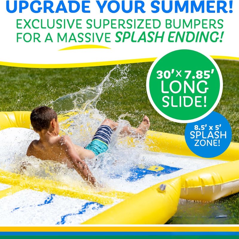 Ultimate Splash - Toboggan aquatique gonflable avec pare-chocs, pompe et cavaliers