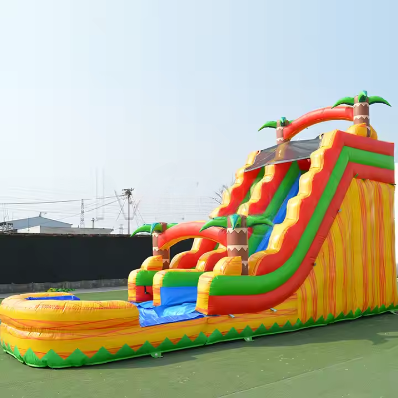 Yellow Palm Tree Inflatable Slide with Blower