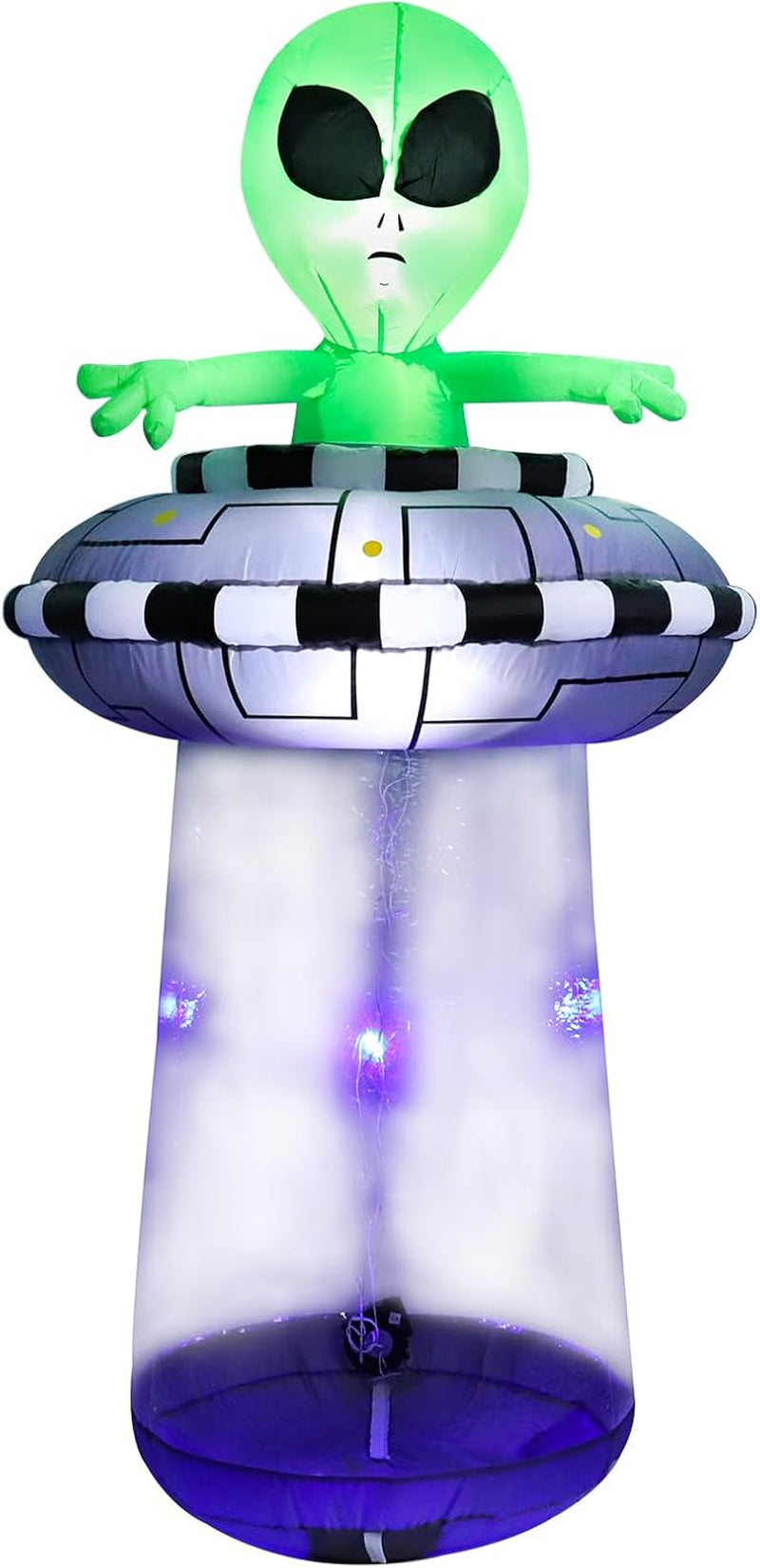 6FT Halloween Inflatable Alien with UFO Spaceship, Lighted Blow Up Outdoor Decoration with Spinning Lights, Giant Green Alien Prop for Lawn, Yard, Party, Haunted House