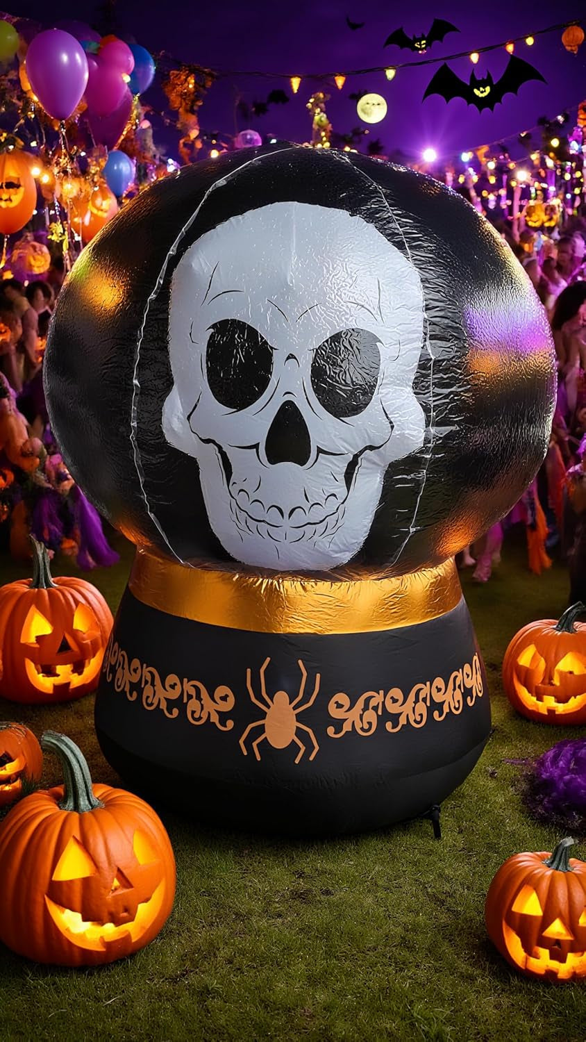 Halloween Inflatable Crystal Ball Decoration - Magical Skull Ball with LED Light, Halloween Ball Inflatable for Porch, Holiday, Garden,Yard, Party and Indoor Outdoor Home Decor