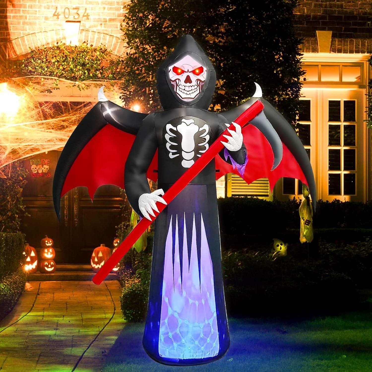 8.3FT Length Halloween Inflatables Outdoor Scythe Ghost Reaper, Blow Up Yard Lawn Decorations Clearance with LED Lights Up Built-in for Halloween Party Indoor, Outside Yard, Law Garden Decor