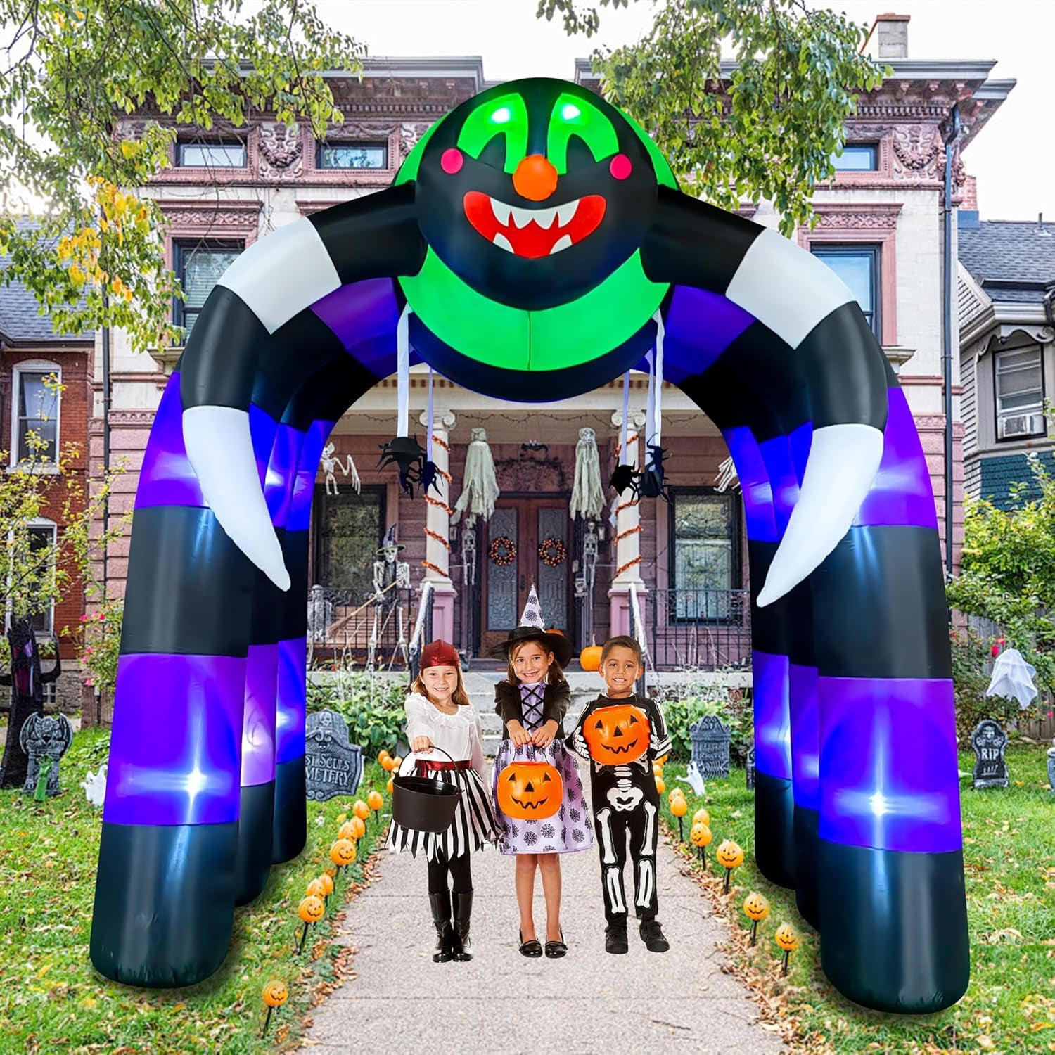 10 Ft Halloween Inflatable Spider Archway Decoration LED Light Up Giant Blow Up Spider Arch for Halloween Party Indoor Outdoor Garden Yard Decor
