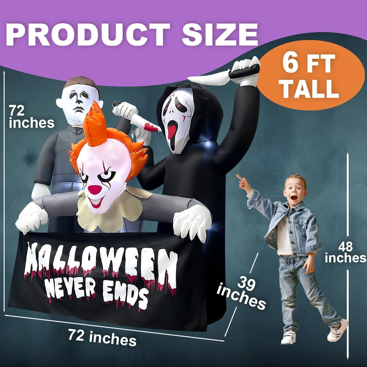 6FT Halloween Inflatable Killers Decorations Built-in LED Lighted Blow Up Decoration Home Yard Outdoor Indoor Garden Lawn Decor