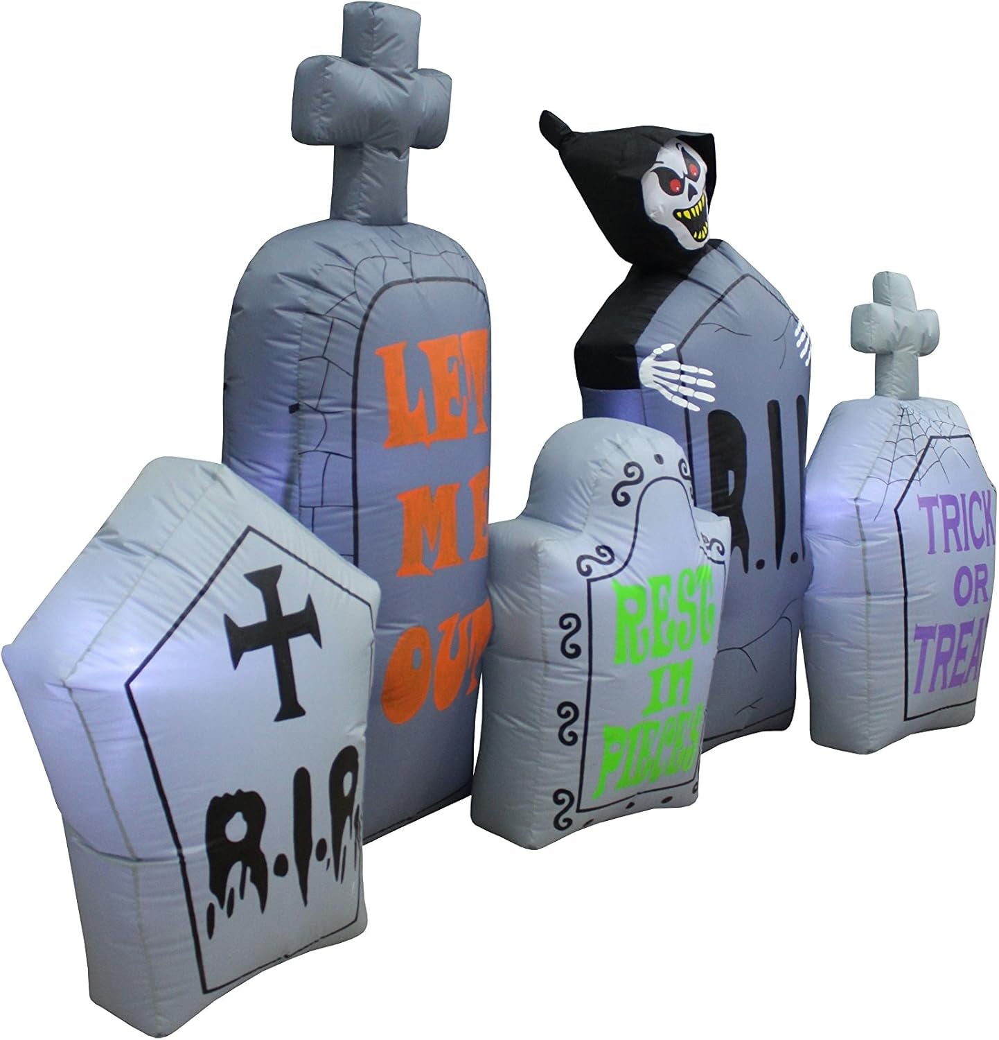 7 Foot Long Halloween Inflatable Tombstones Pathway Scene Haunted House Prop Grim Reaper LED Lights Decor Outdoor Indoor Holiday Decorations, Blow up Lighted Yard Decor, Lawn Inflatables Home Family