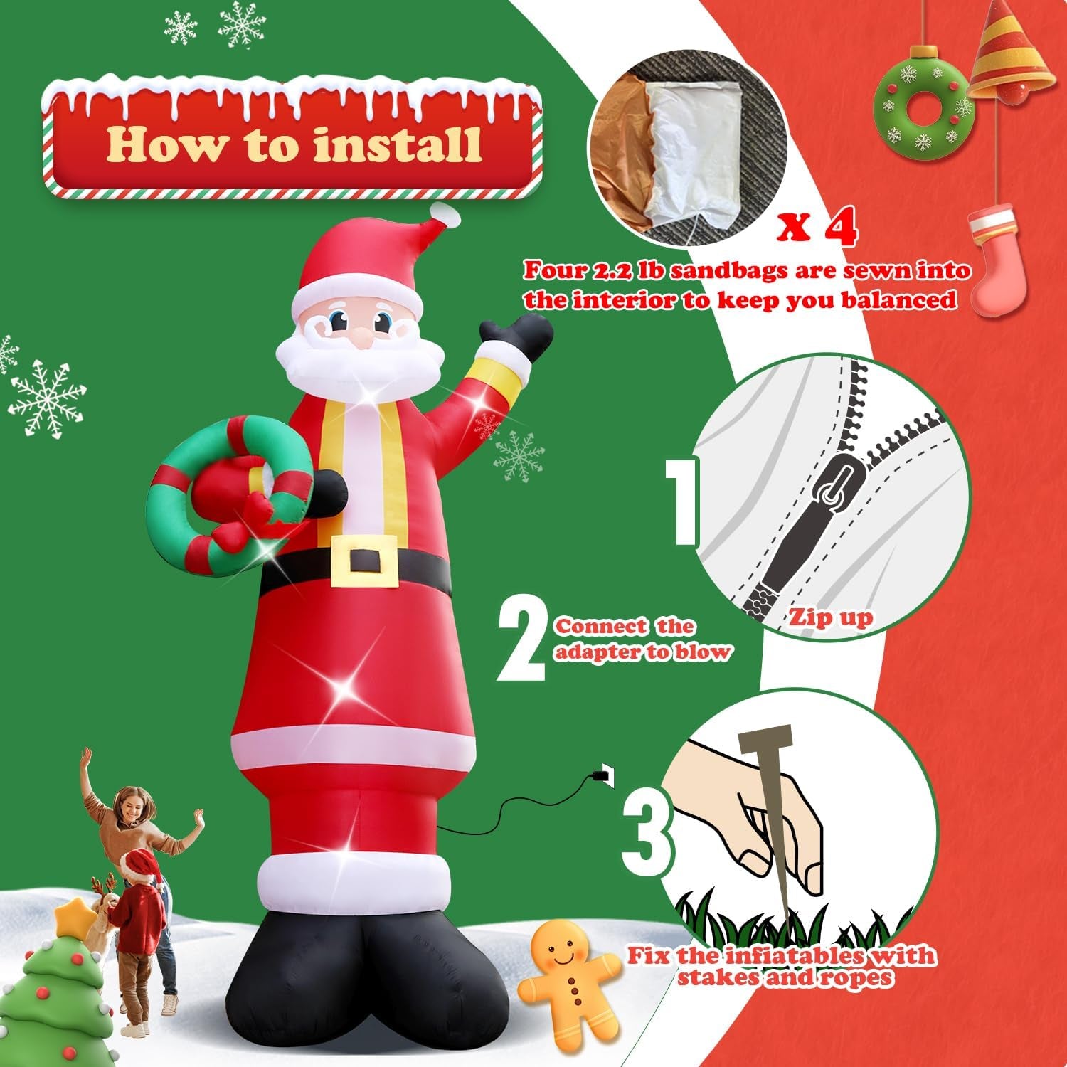 20FT Christmas Giant Inflatable Outdoor Decorations, Blow Up Santa Claus Yard Decoration, Xmas Decor Build-in LED Lights for Garden Lawn Yard Porch Holiday Party