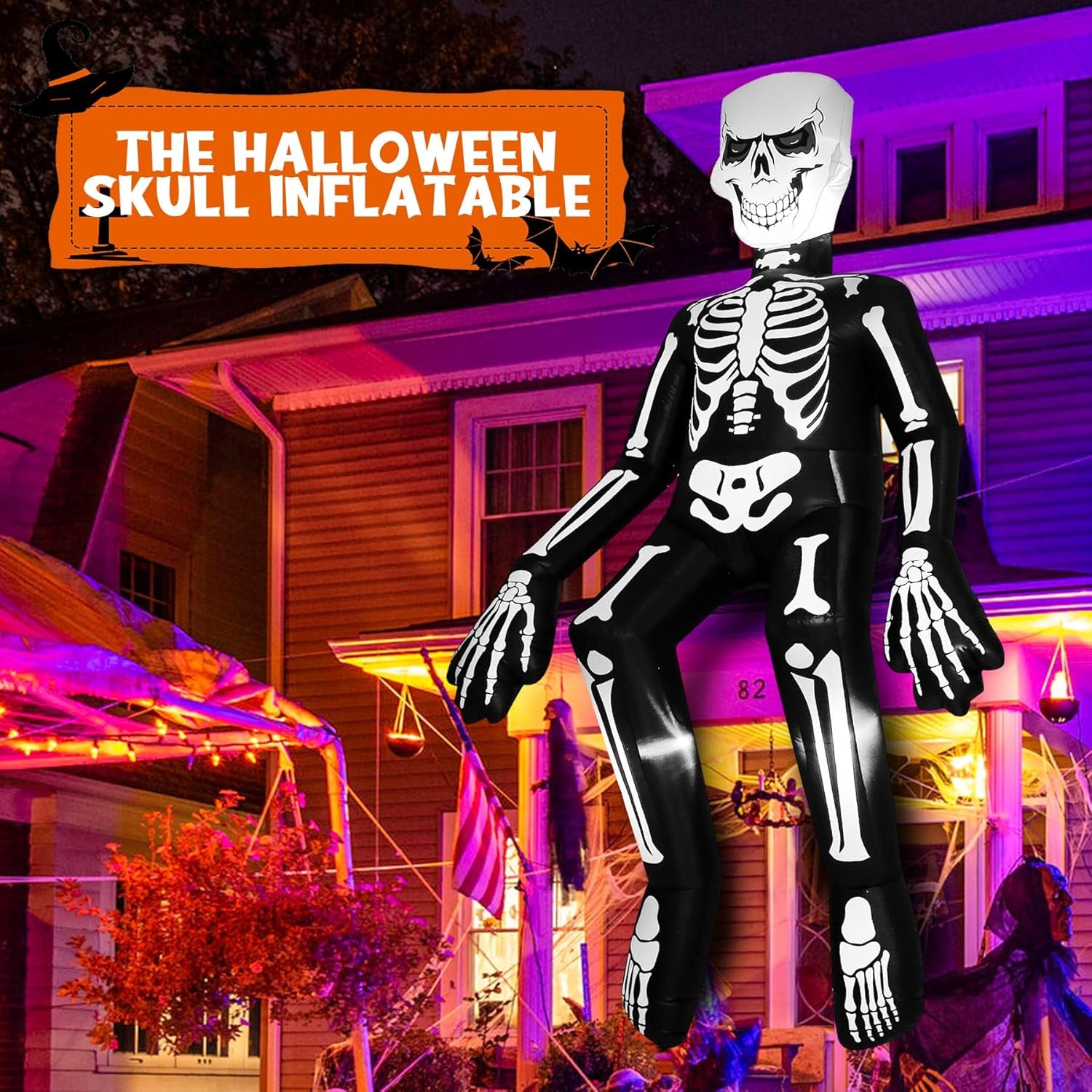 12 Ft Halloween Inflatable Decoration, Giant Skeleton Ghost Built-In LED Lights, Outdoor Blow up Yard Fun Decor, for 2025 All Hallows' Day Lawn Decor