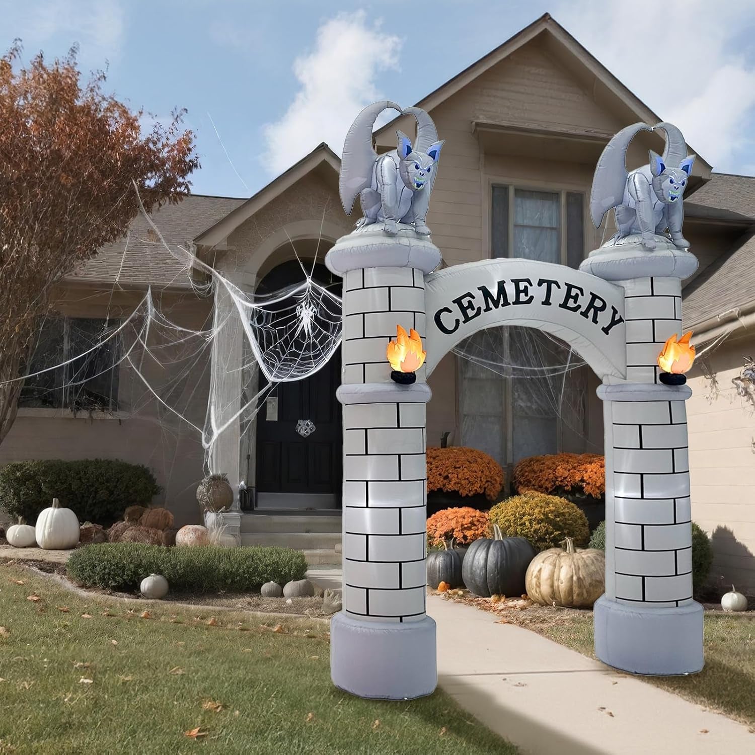 10FT Halloween Inflatables Outdoor Decorations, Haunted Cemetery Halloween Inflatable Archway Blow Up Yard Decorations, Inflatable Halloween Arch for Halloween Decorations Outdoor Lawn Decor