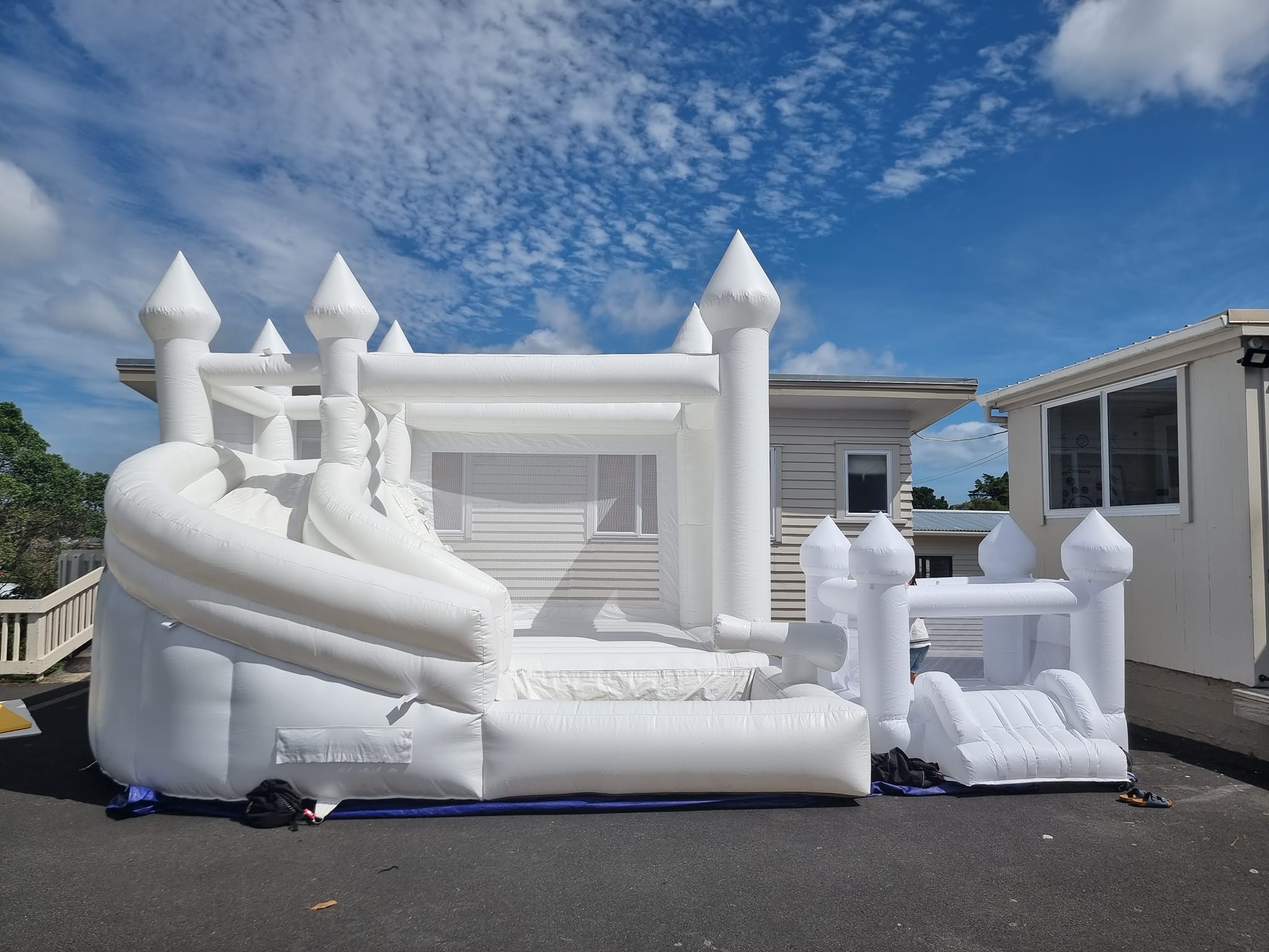 All White Bounce House Combo with Slide