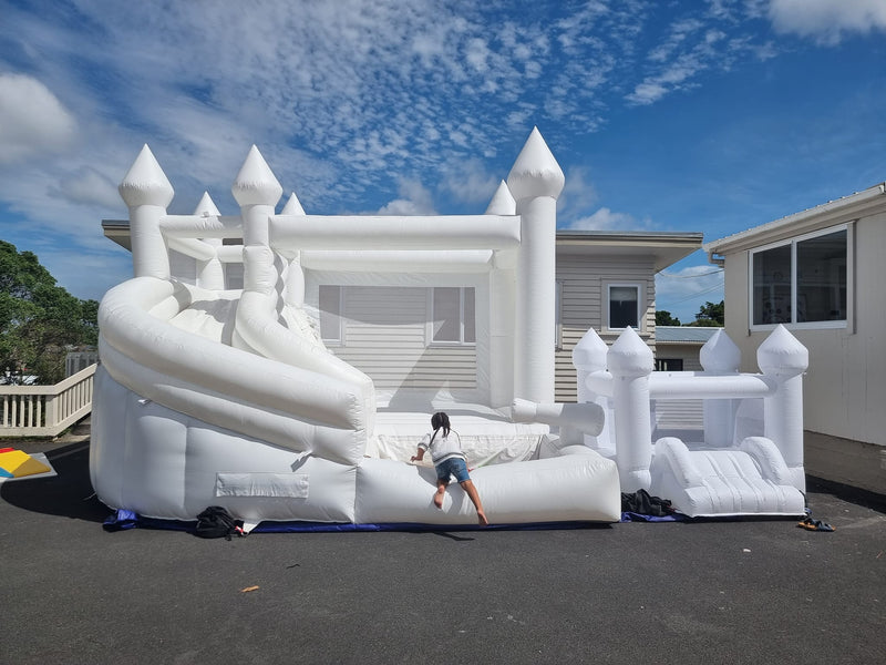 All White Bounce House Combo with Slide