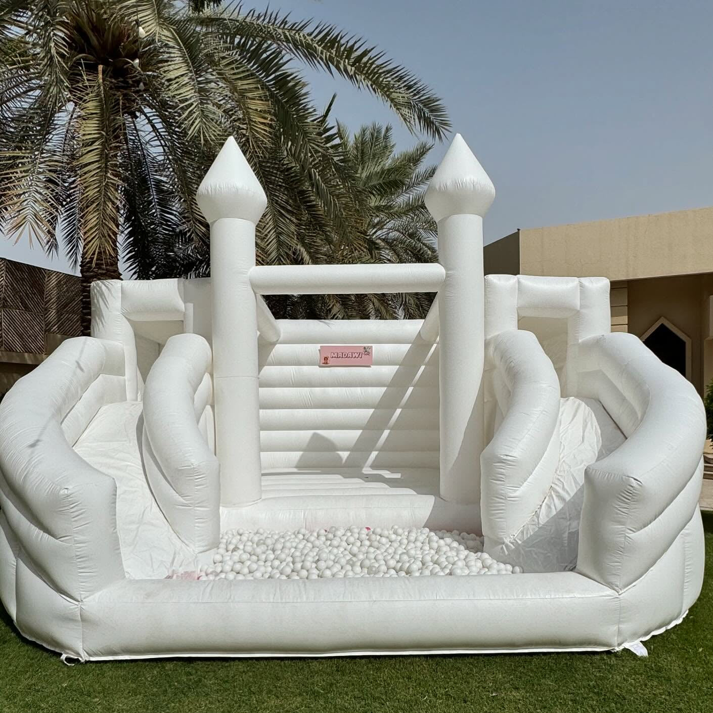 White Bounce House with Slide and Ball Pit