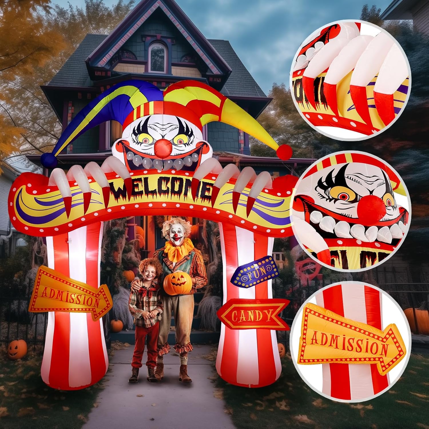 10 Ft Halloween Inflatable Clowns Arched Door Outdoor Decorations, Day of The Dead Blow Up Yard Decor with Built-in LED Light (Plug in) for Lawn Home Dia de Los Muertos Party Indoor Outdoor