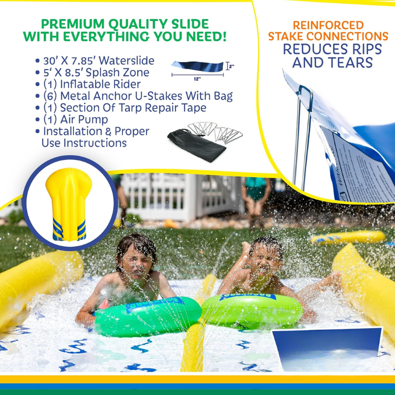 Ultimate Splash - Toboggan aquatique gonflable avec pare-chocs, pompe et cavaliers